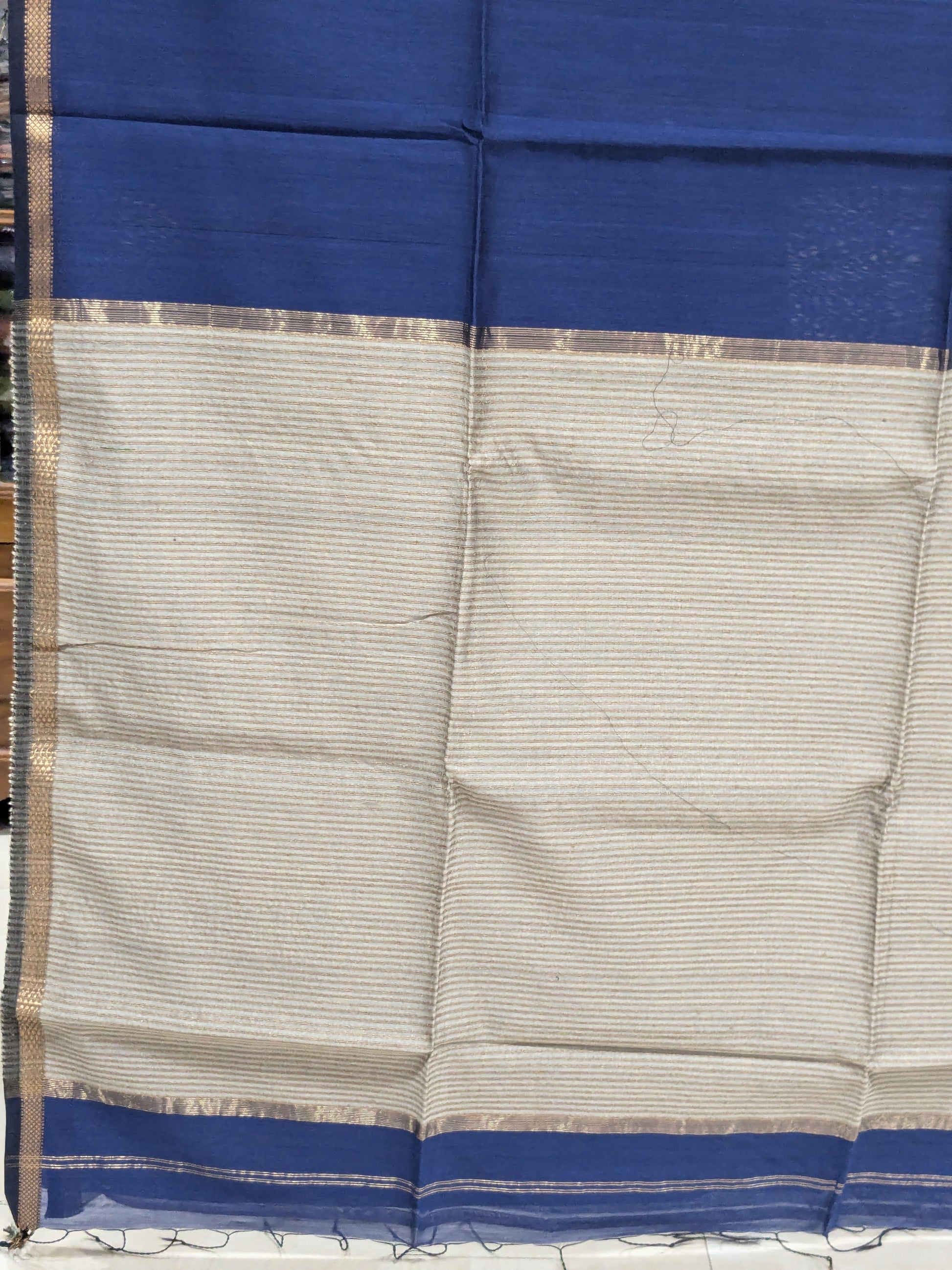 Blue Maheshwari Handloom Kosa Silk Saree
