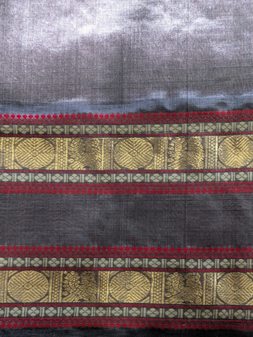 Grey Kanjeevaram Silk Cotton Saree with Zari Checks & Zari Pallu