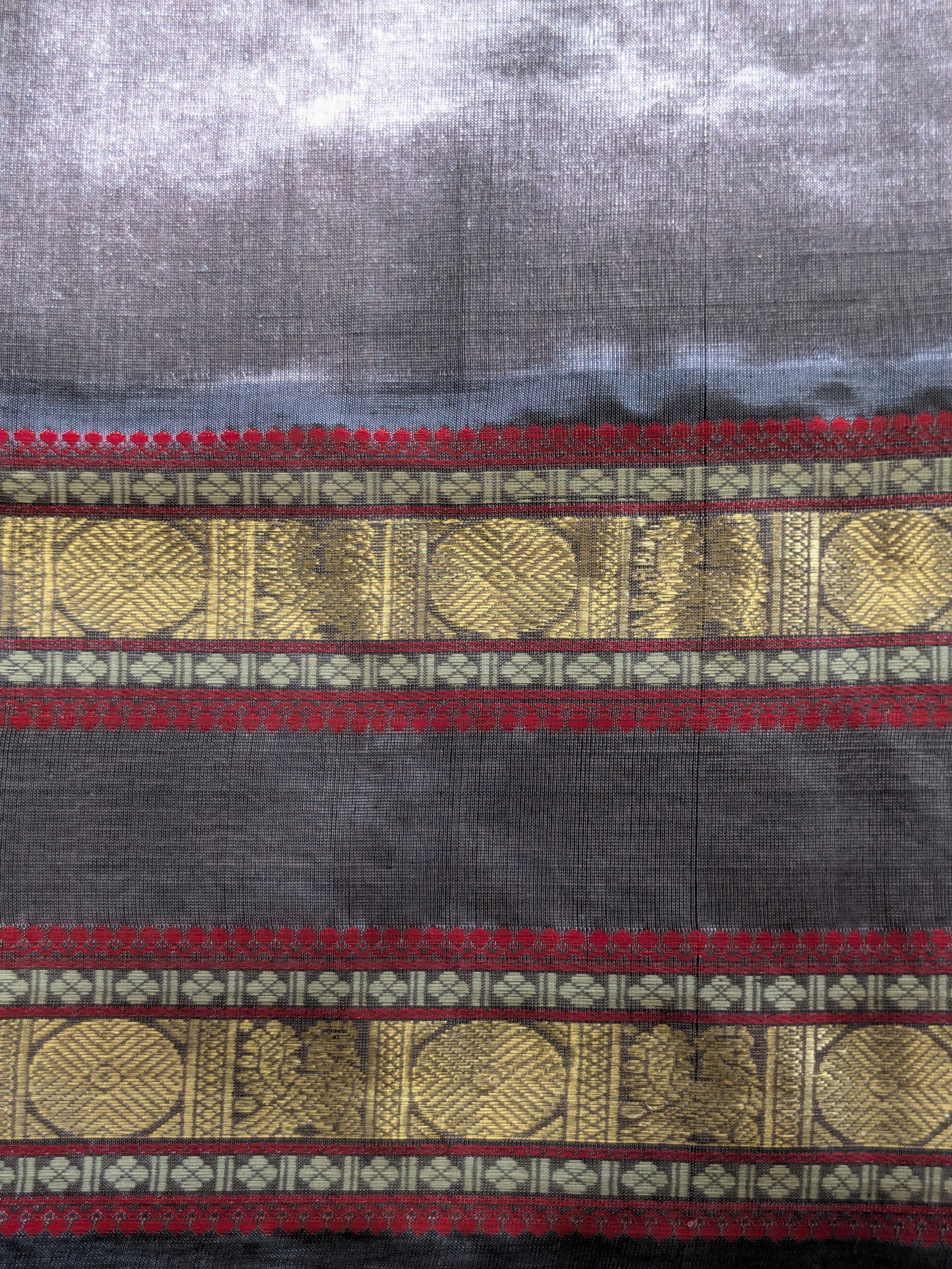 Grey Kanjeevaram Silk Cotton Saree with Zari Checks & Zari Pallu