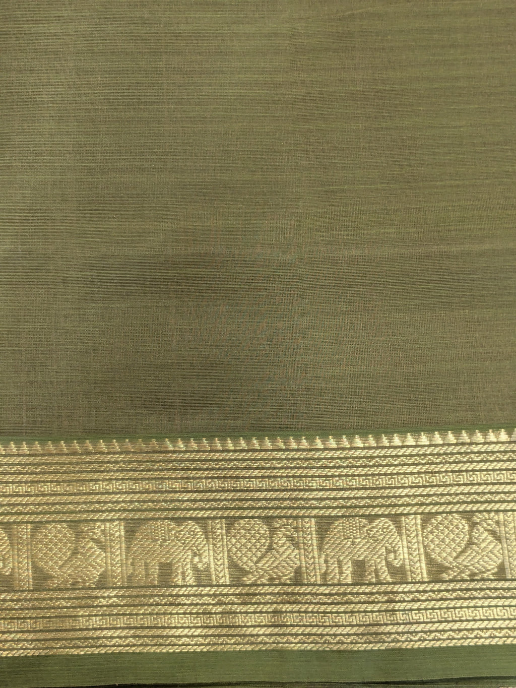 Olive Green Kanjeevaram Silk Cotton Saree with Zari Pallu