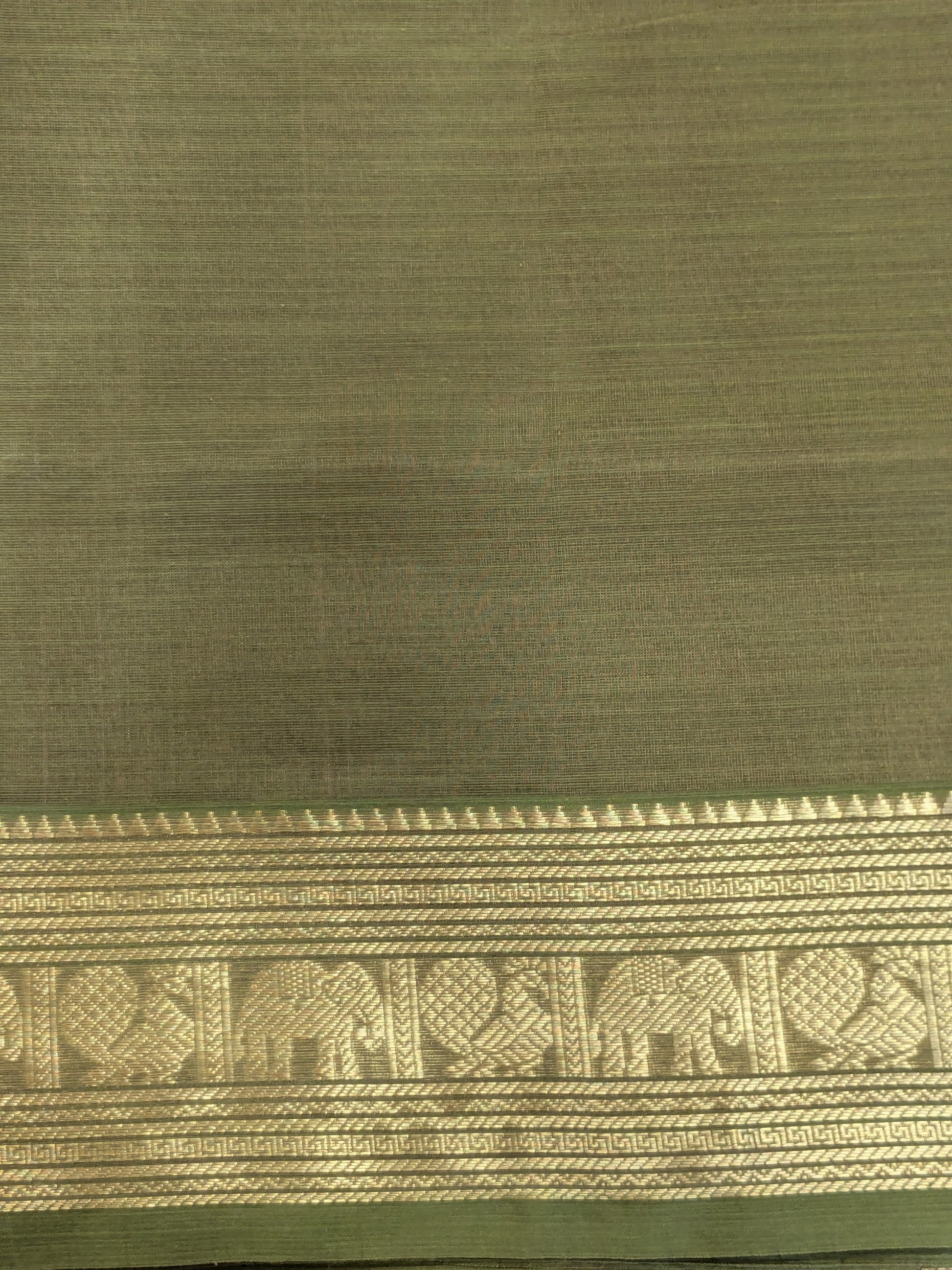 Olive Green Kanjeevaram Silk Cotton Saree with Zari Pallu