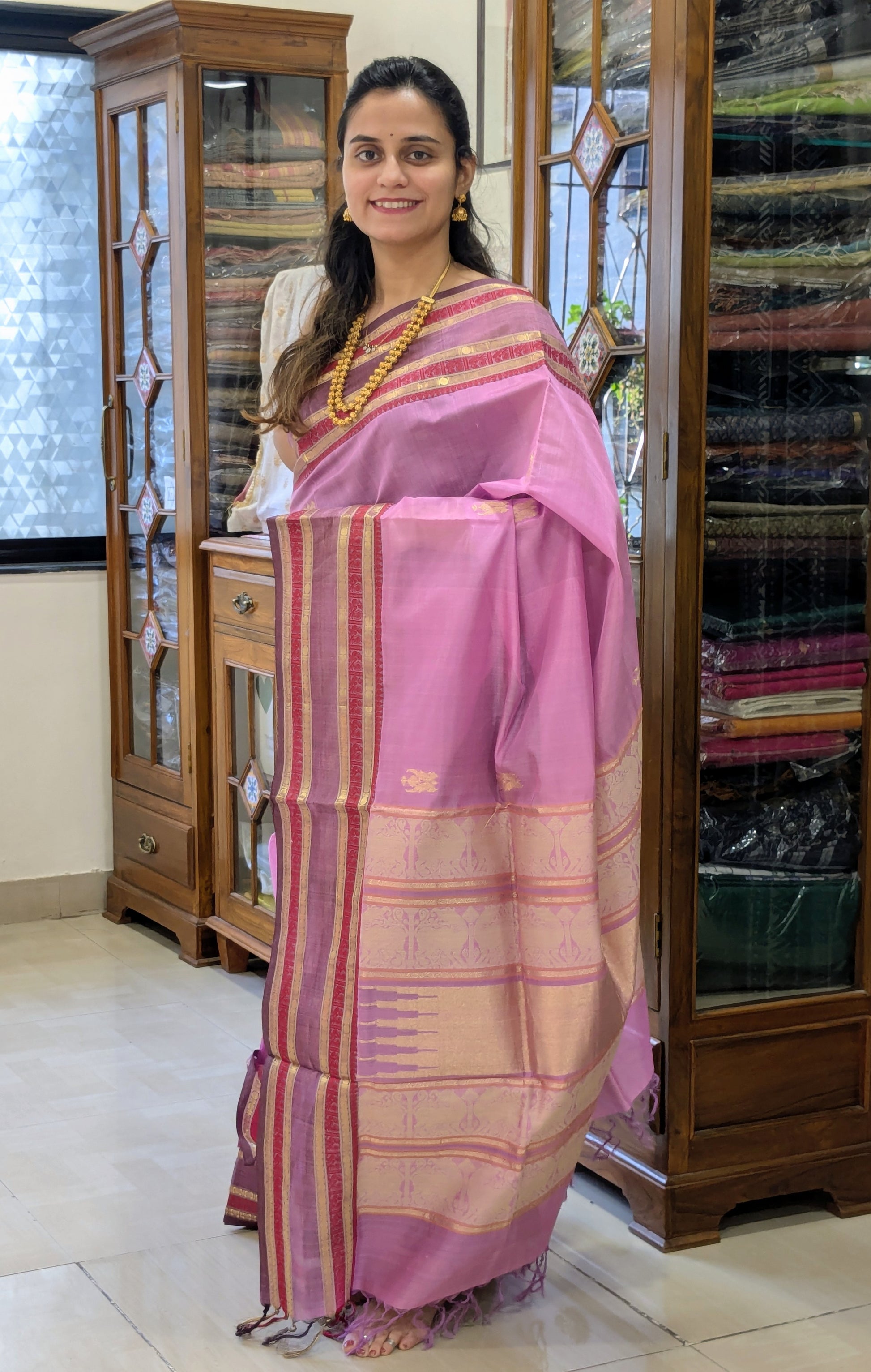 Pink Silk Cotton Traditional Kanjivaram Saree