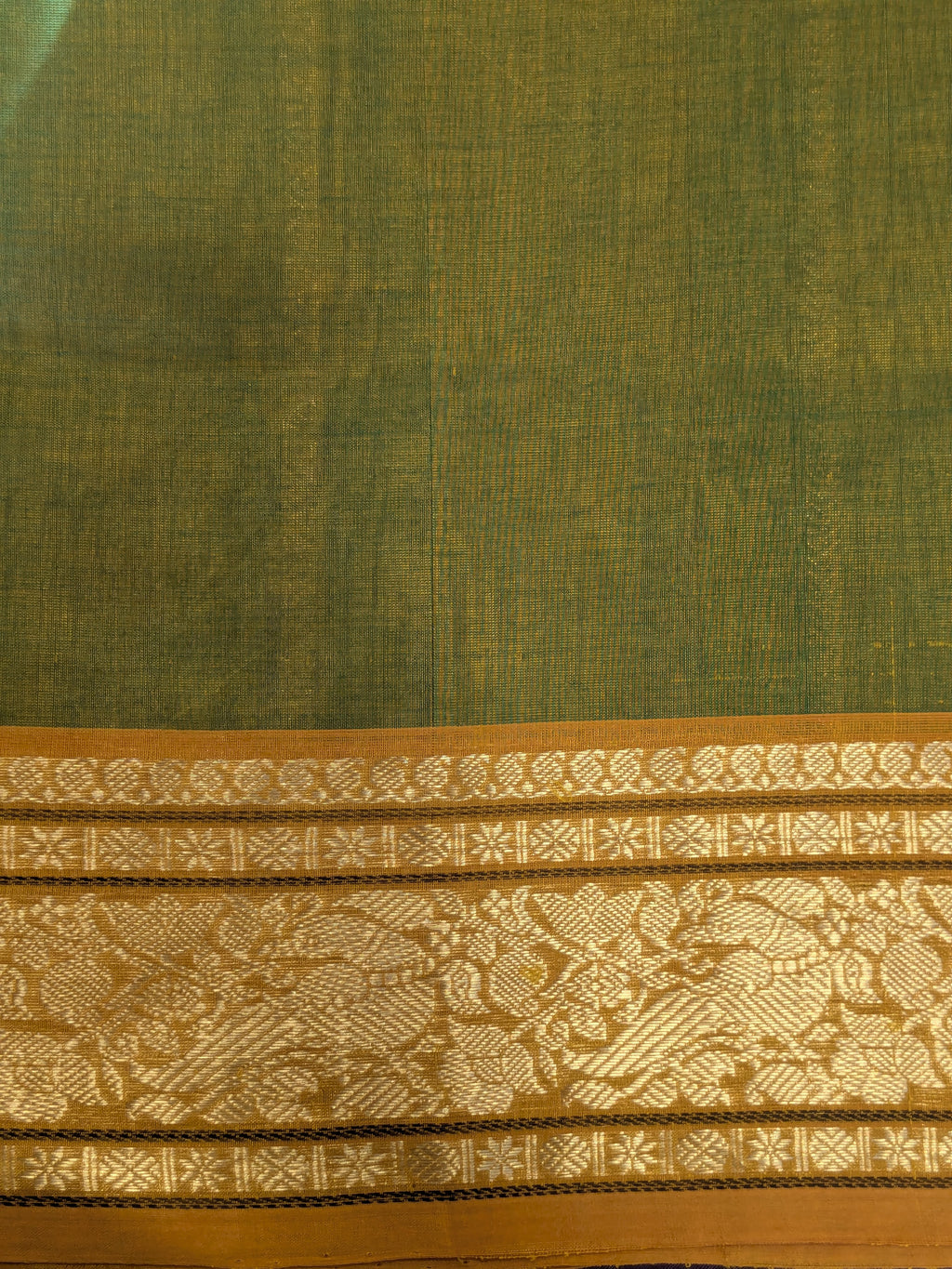 Light Green Kanjeevaram Silk Cotton Saree with Vertical Veldhari