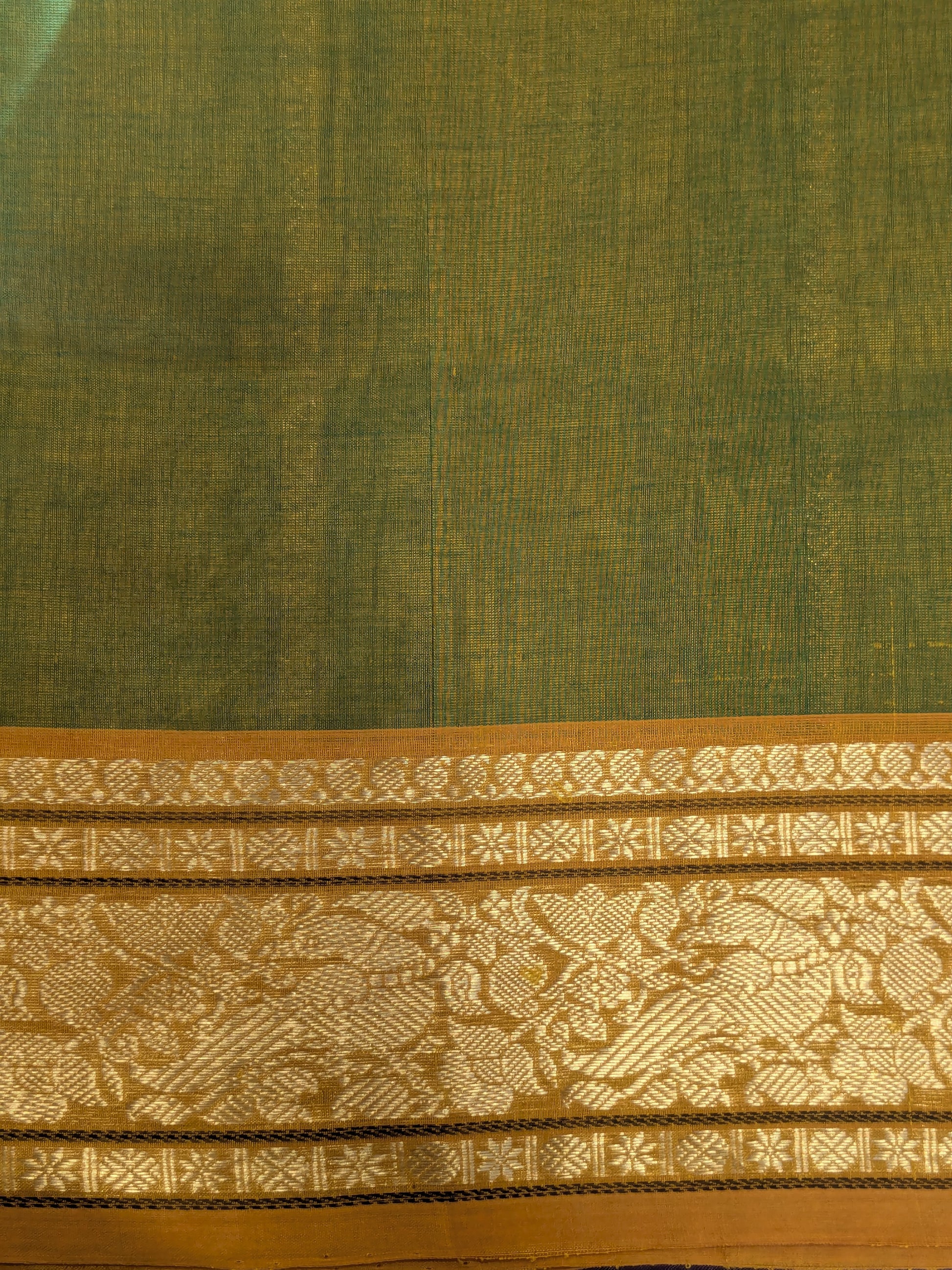 Light Green Kanjeevaram Silk Cotton Saree with Vertical Veldhari