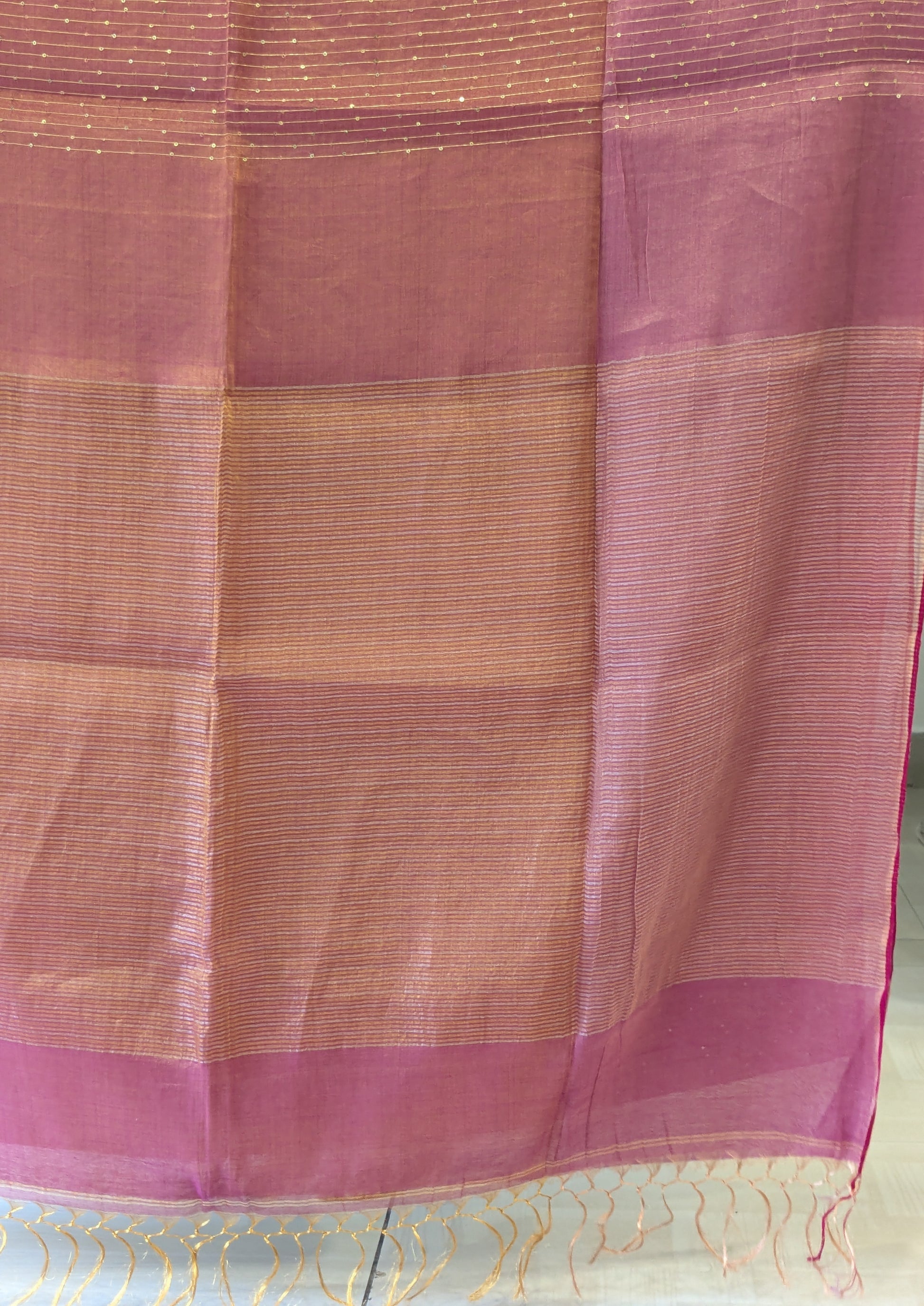 Red and Purple Linen Tissue Jamdani Saree with Sequins