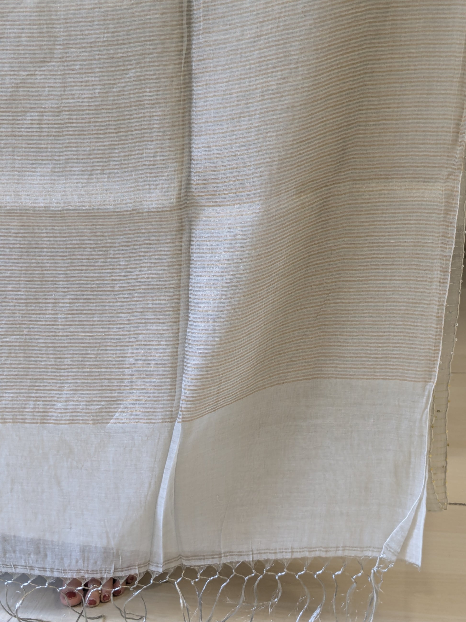 Silver Linen Tissue Jamdani Saree with Sequins
