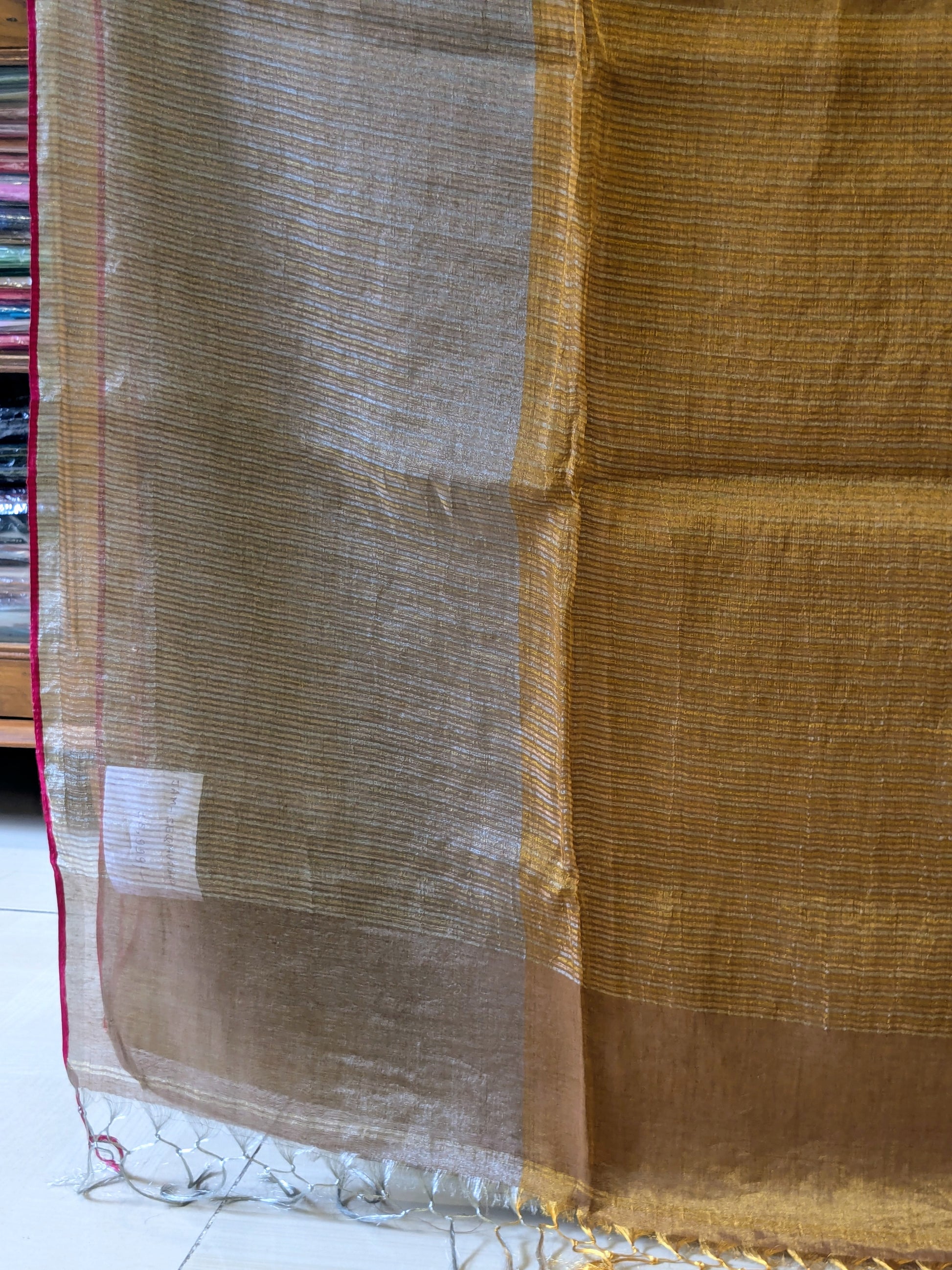 Mustard Yellow Linen Tissue Jamdani Saree with Sequins
