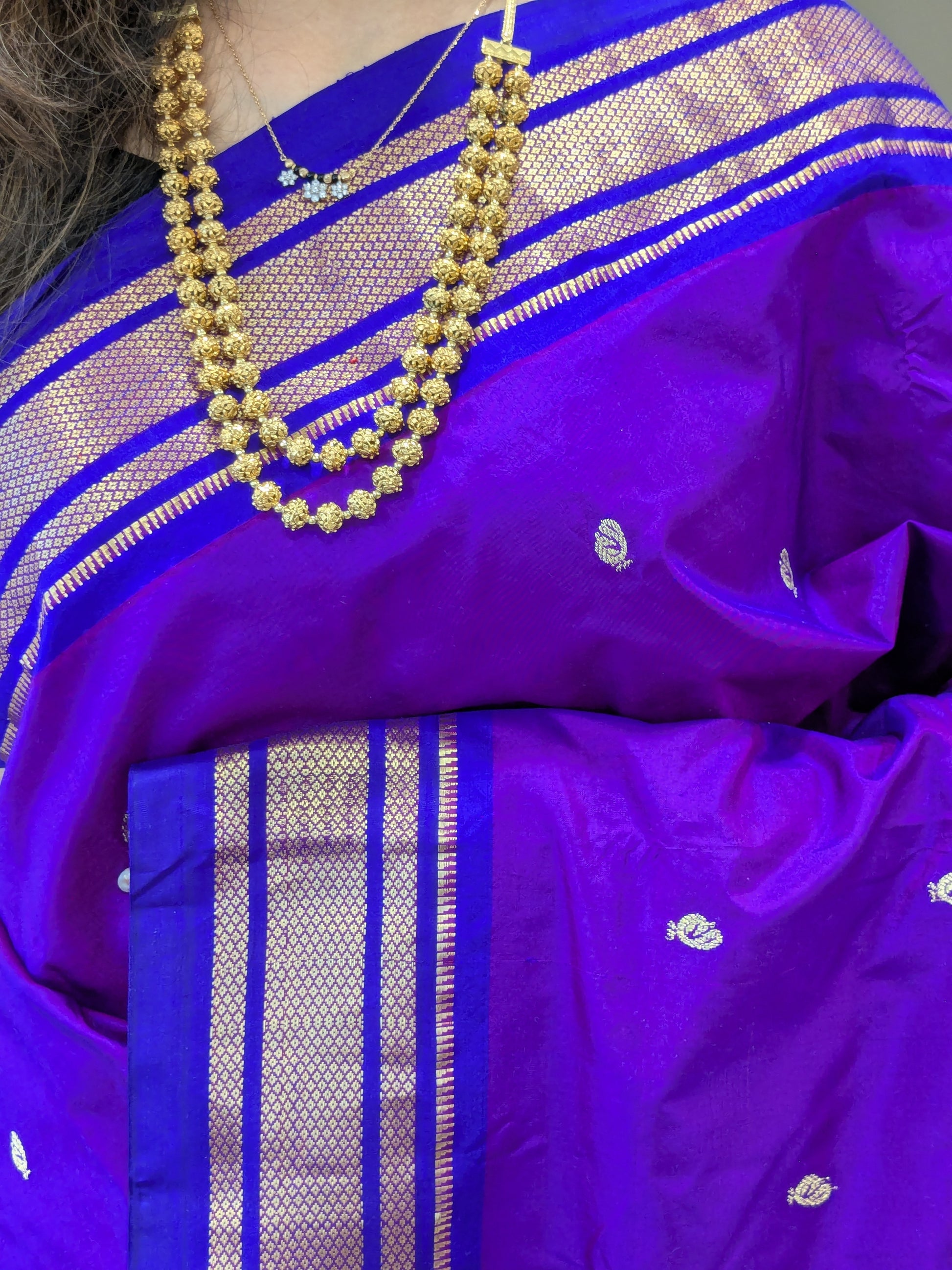 Pure Silk Purple Paithani Saree with 14 Peacock Double Padar Pallu