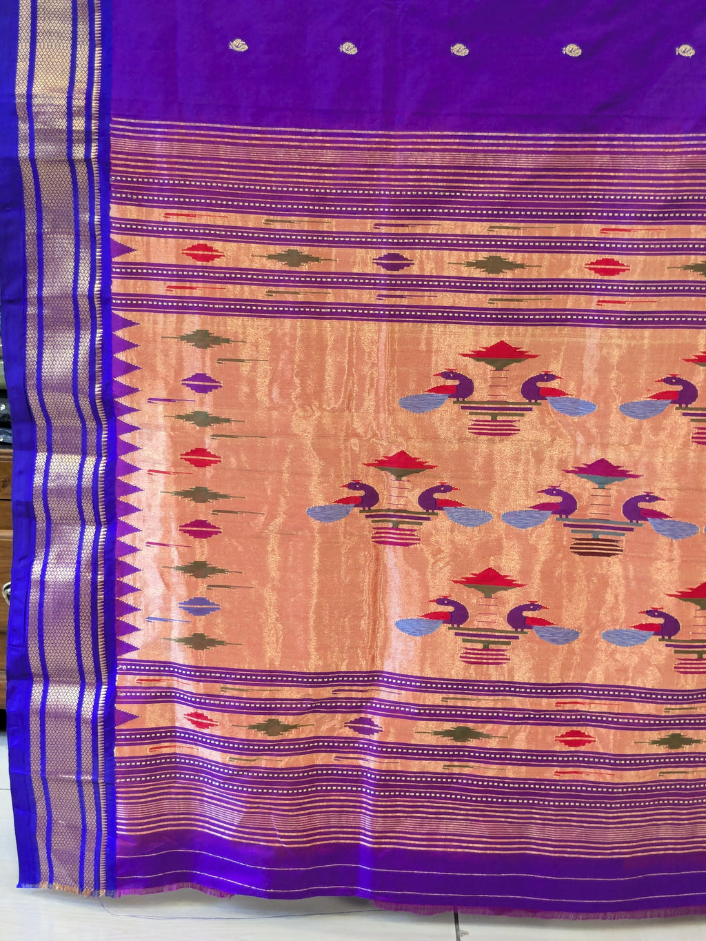 Pure Silk Purple Paithani Saree with 14 Peacock Double Padar Pallu