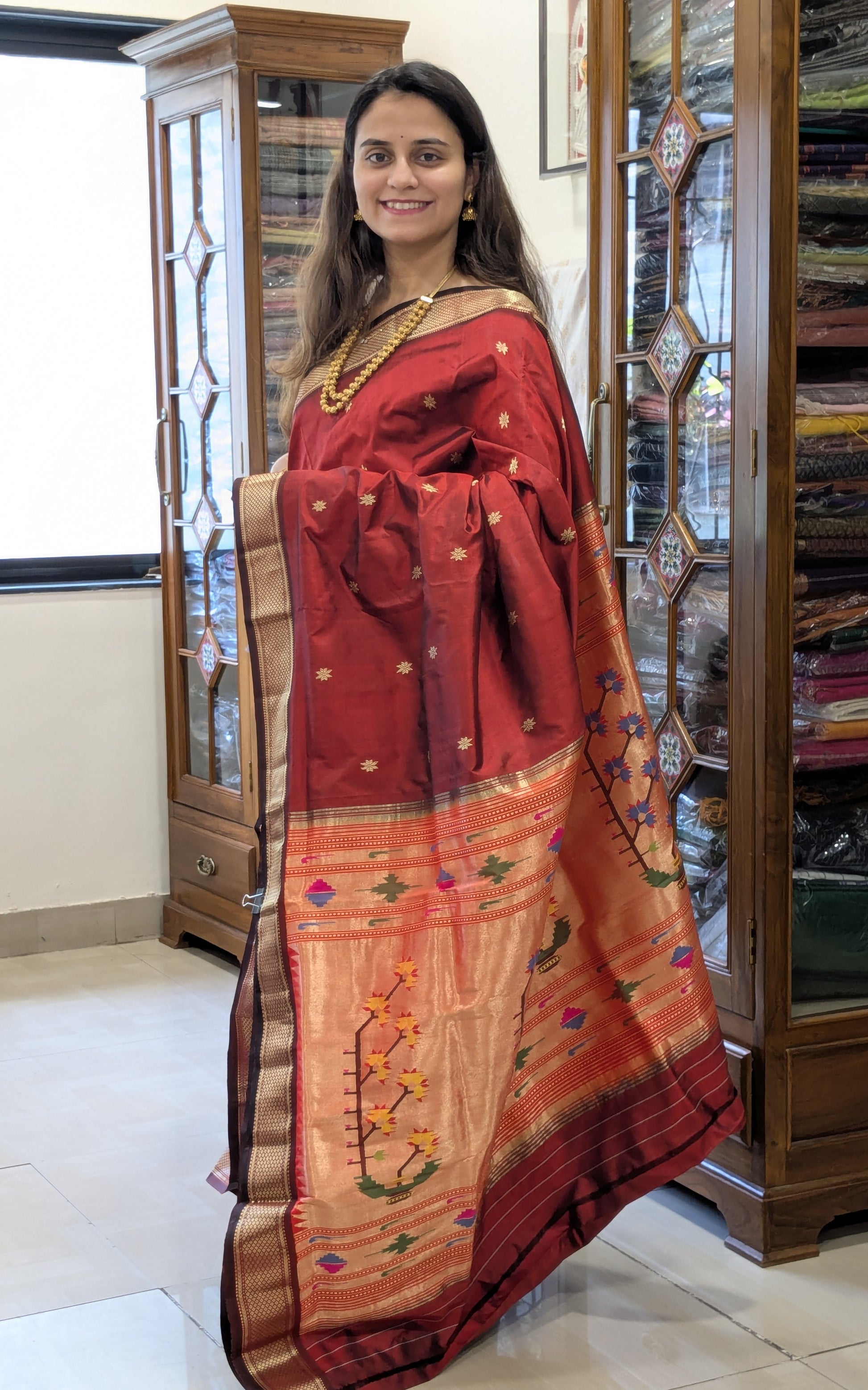 Red Pure Silk Paithani Saree with Intricate Asawali Pallu
