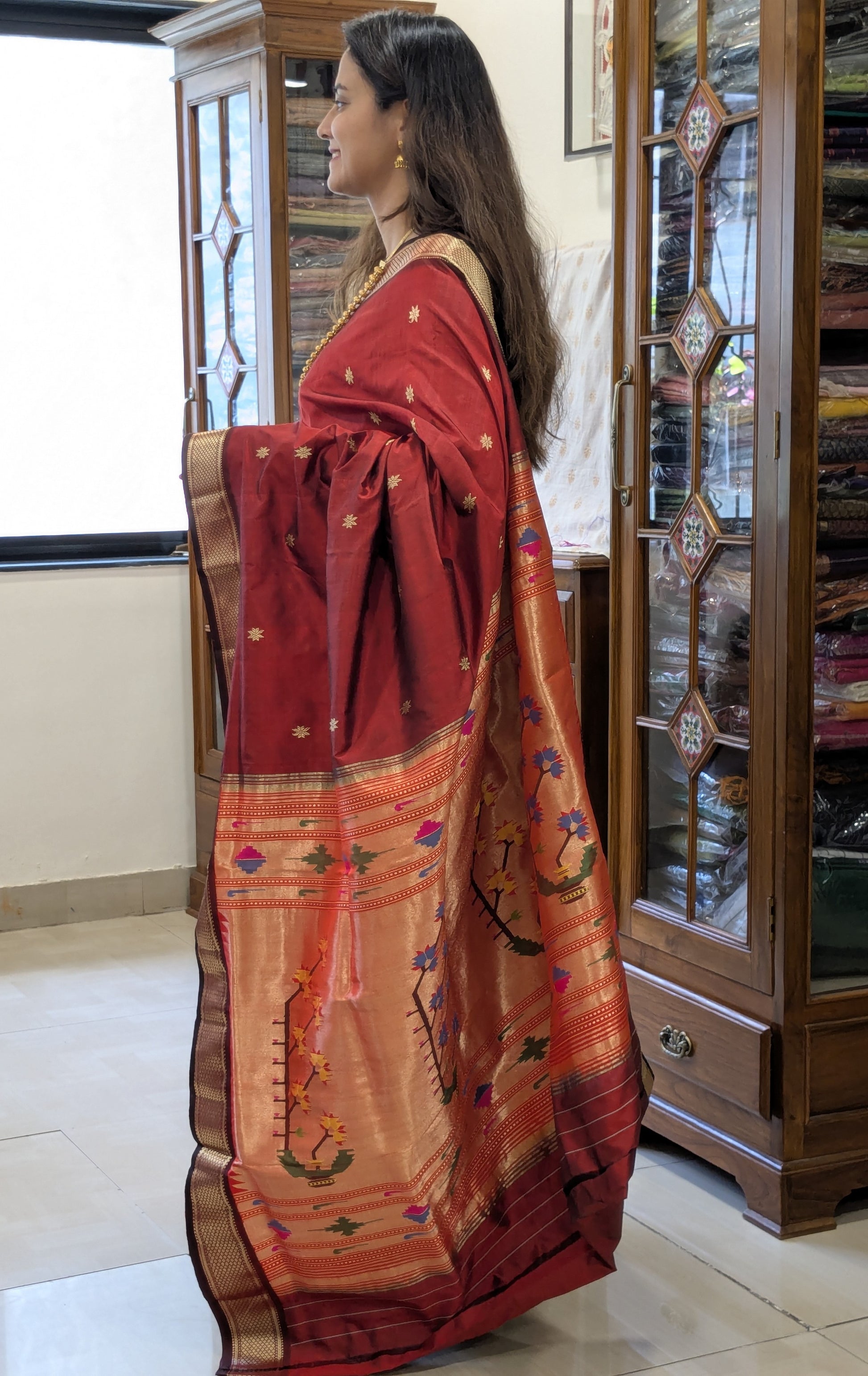 Red Pure Silk Paithani Saree with Intricate Asawali Pallu