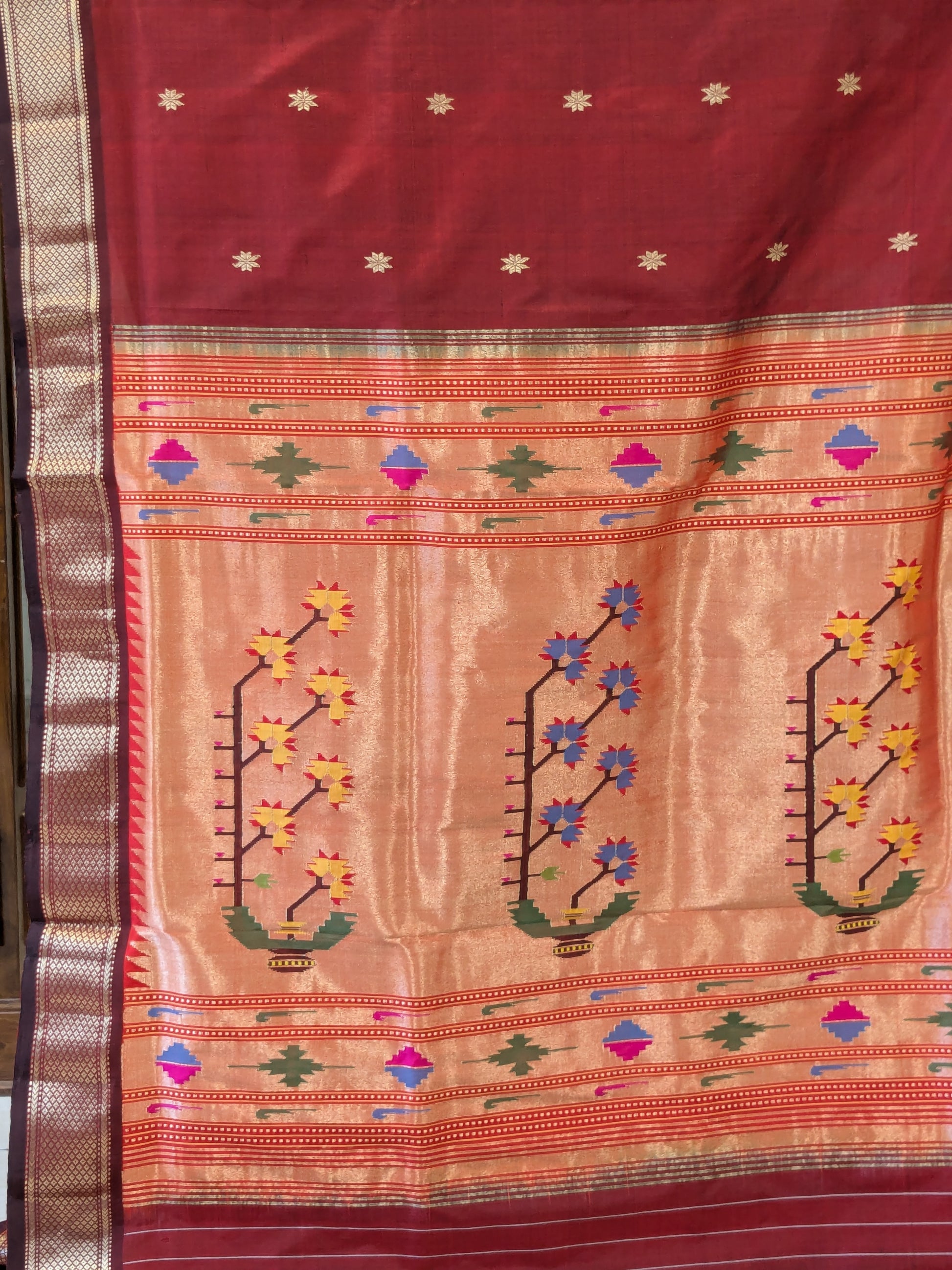 Red Pure Silk Paithani Saree with Intricate Asawali Pallu