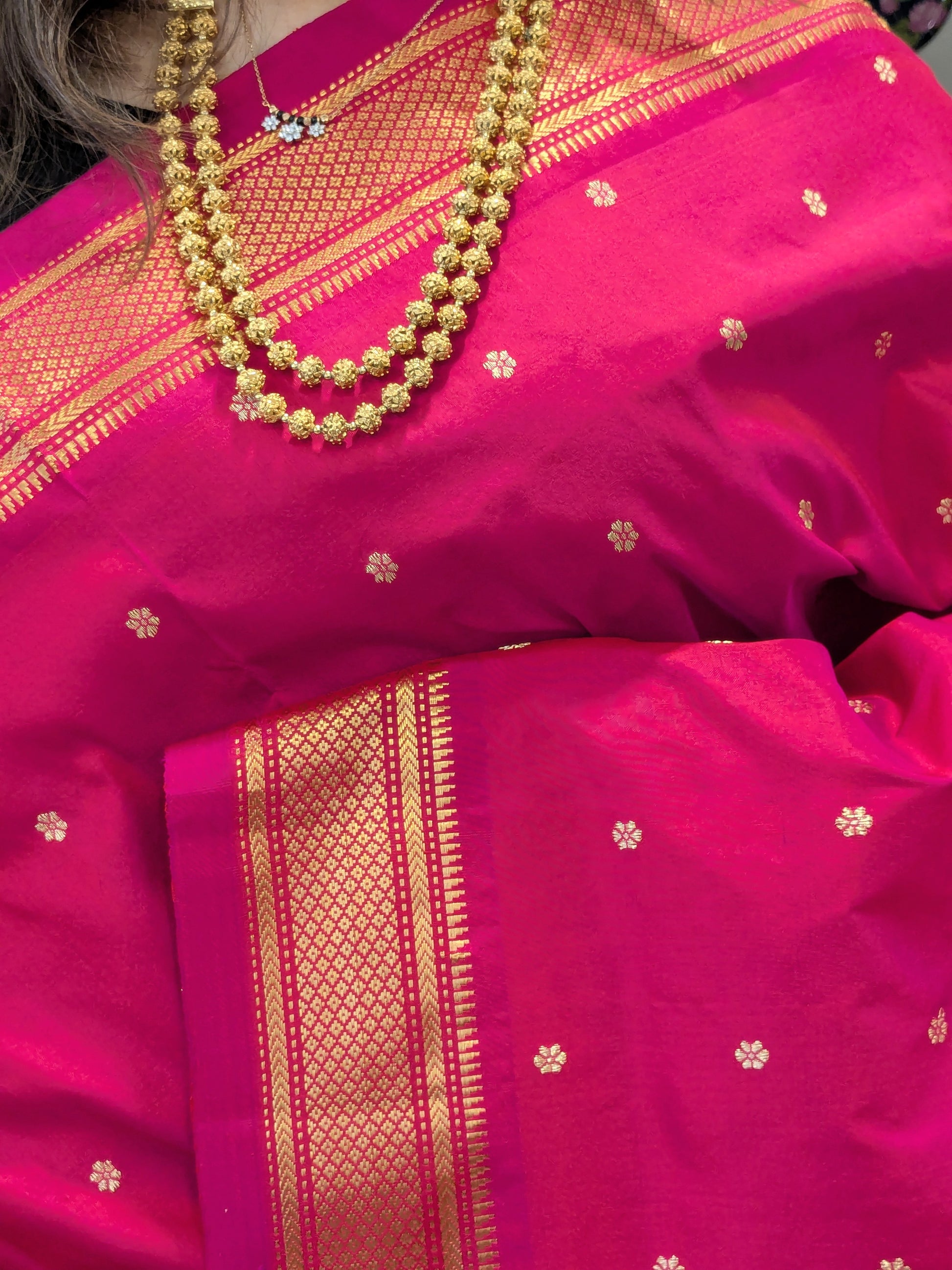 Dark Pink Pure Silk Paithani Saree with Peacock & Floral Pallu