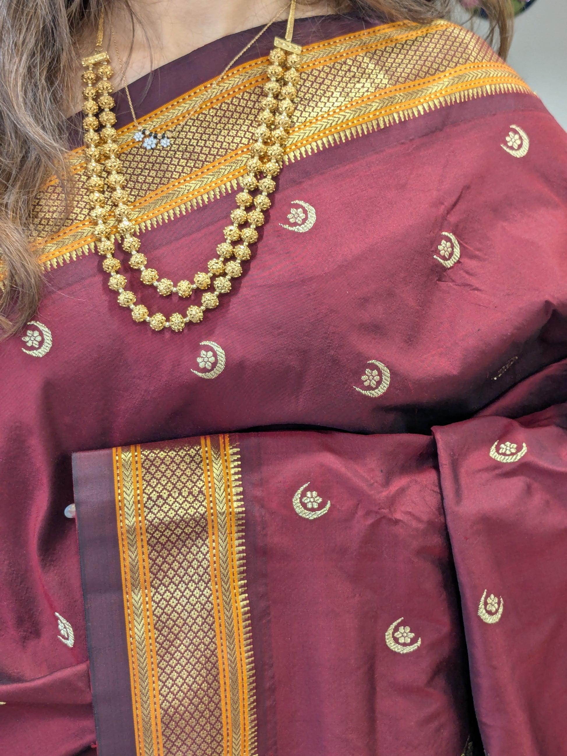Brown Pure Silk Paithani Saree with & Colourful Lotus Pallu