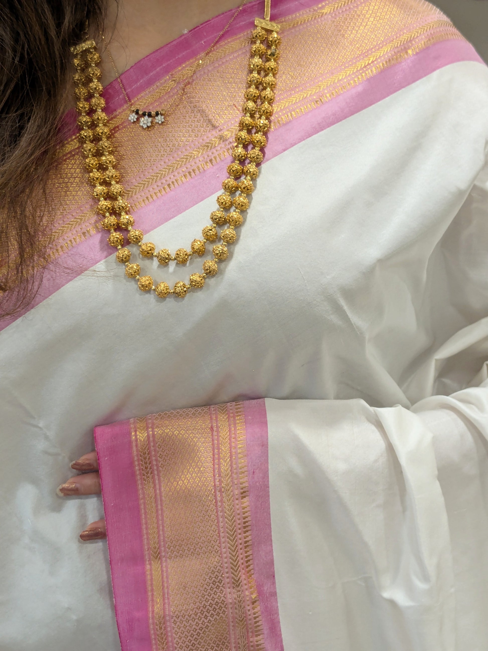 White Pure Silk Paithani Saree with 14 Peacock Double Padar Pallu