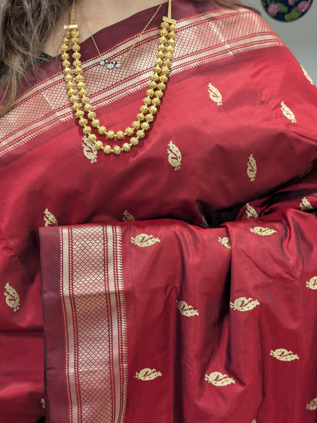 Maroon Pure Silk Paithani Saree with Peacock Meena Pallu