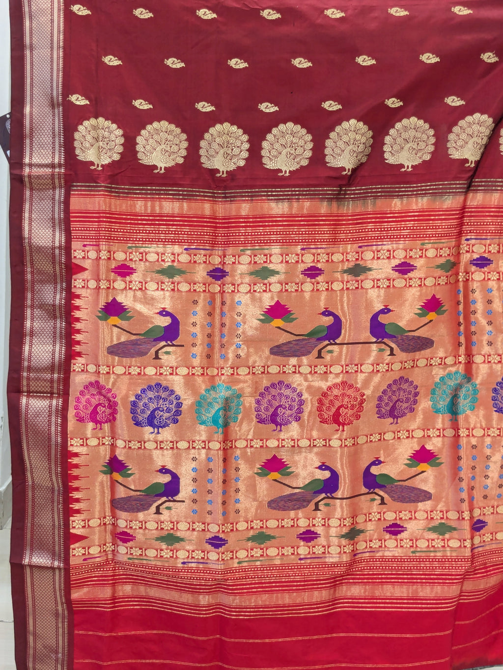 Maroon Pure Silk Paithani Saree with Peacock Meena Pallu