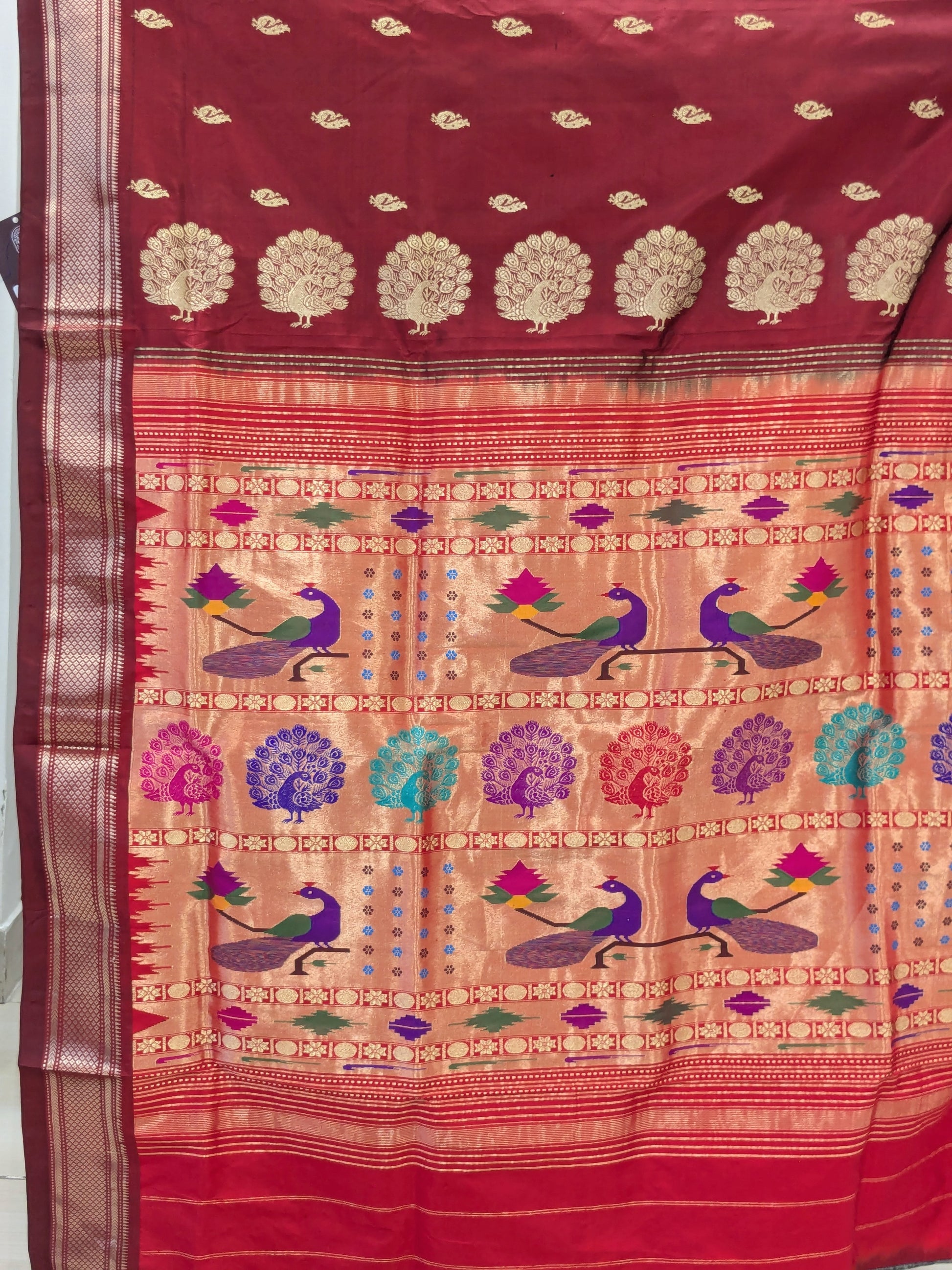 Maroon Pure Silk Paithani Saree with Peacock Meena Pallu