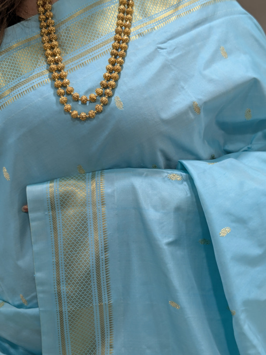 Sky Blue Pure Silk Paithani Saree with 14 Peacock Double Padar