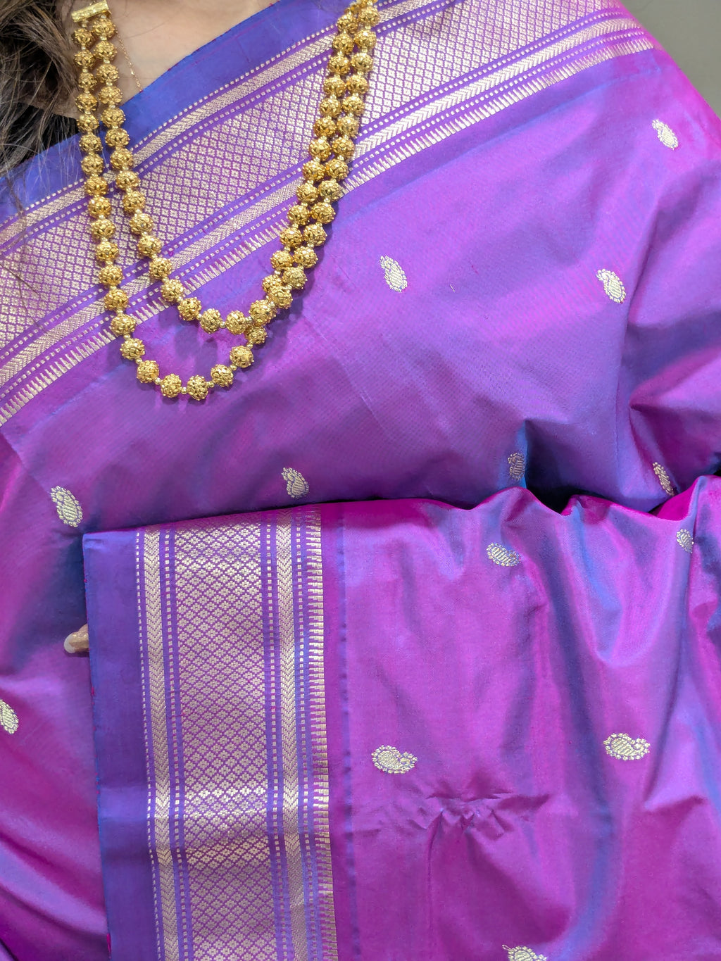 Light Purple Pure Silk Paithani Saree with 14 Peacock Double Padar
