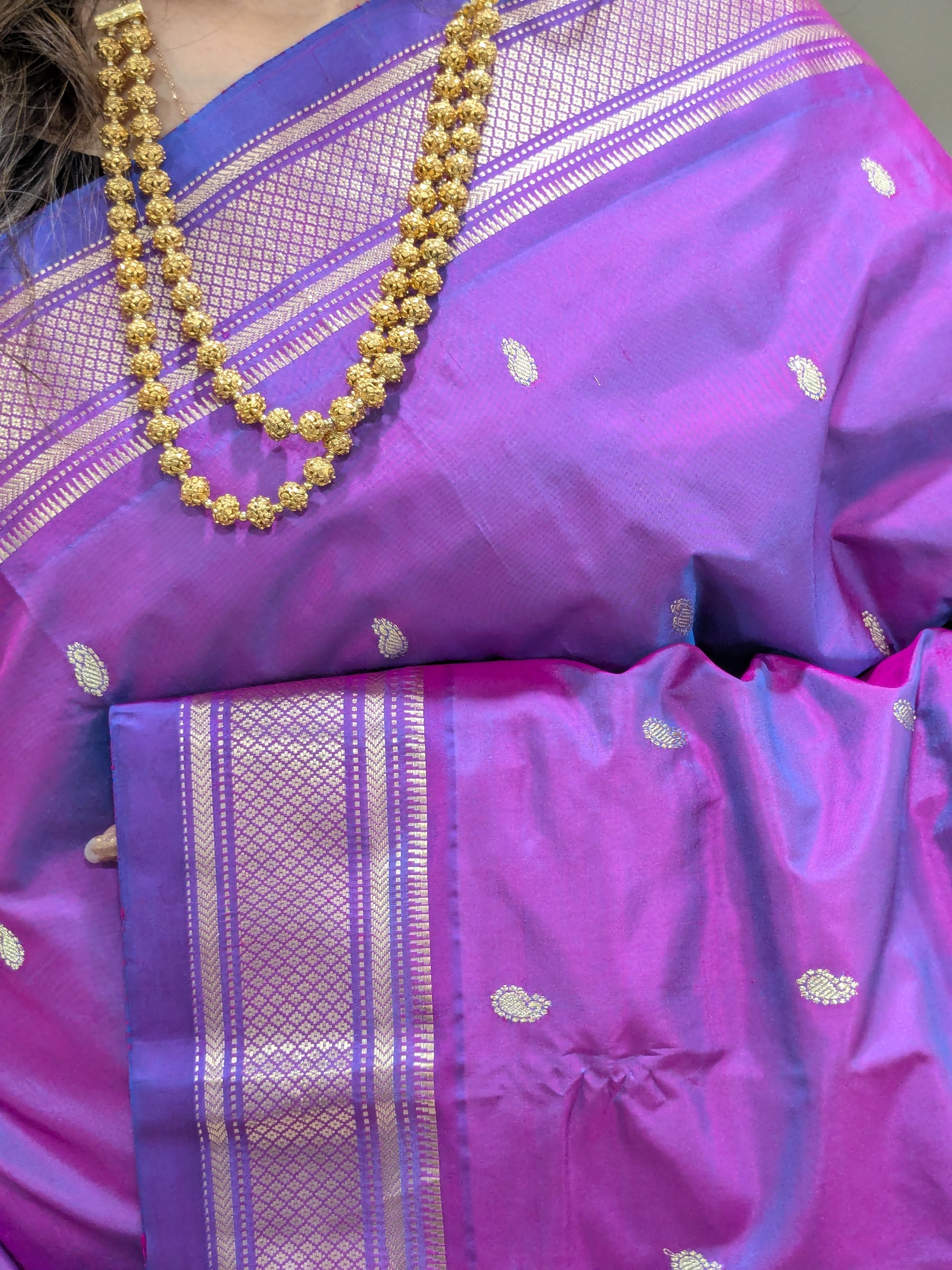 Light Purple Pure Silk Paithani Saree with 14 Peacock Double Padar