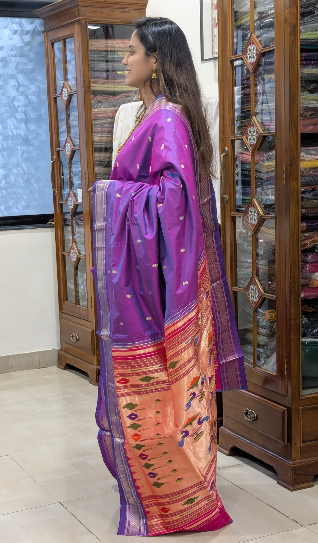 Light Purple Pure Silk Paithani Saree with 14 Peacock Double Padar