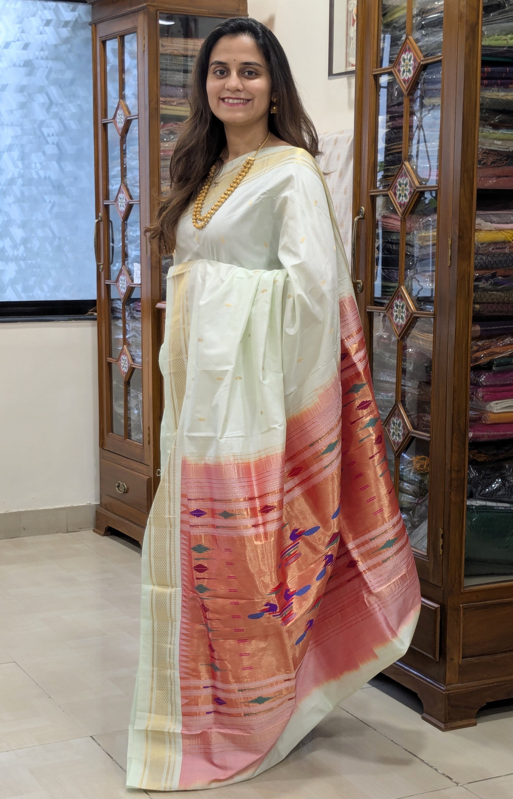Pista Green Pure Silk Paithani Saree with 14 Peacock Double Padar Pallu