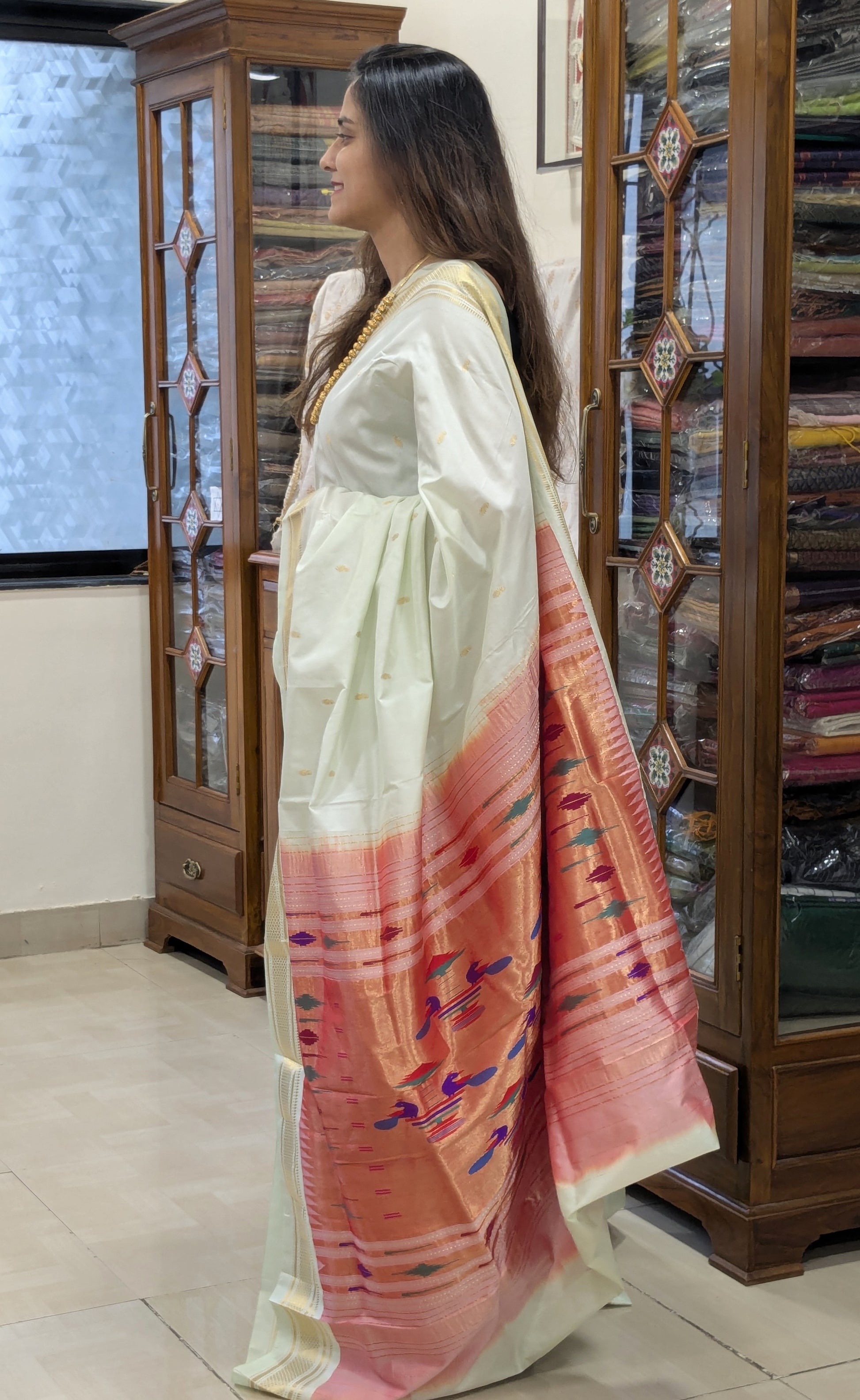 Pista Green Pure Silk Paithani Saree with 14 Peacock Double Padar Pallu