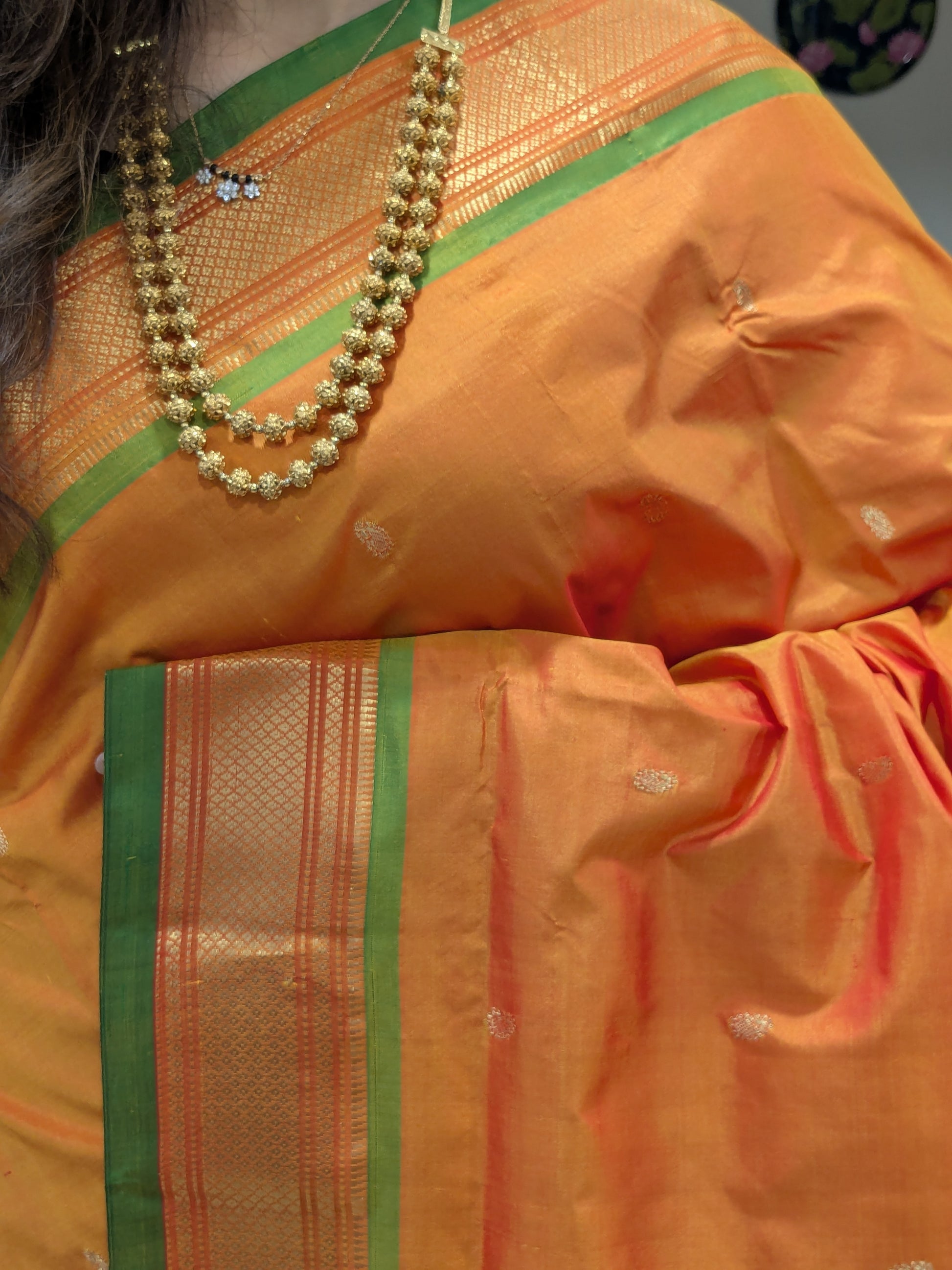 Mango Yellow Pure Silk Paithani Saree with 14 Peacock Double Padar Pallu