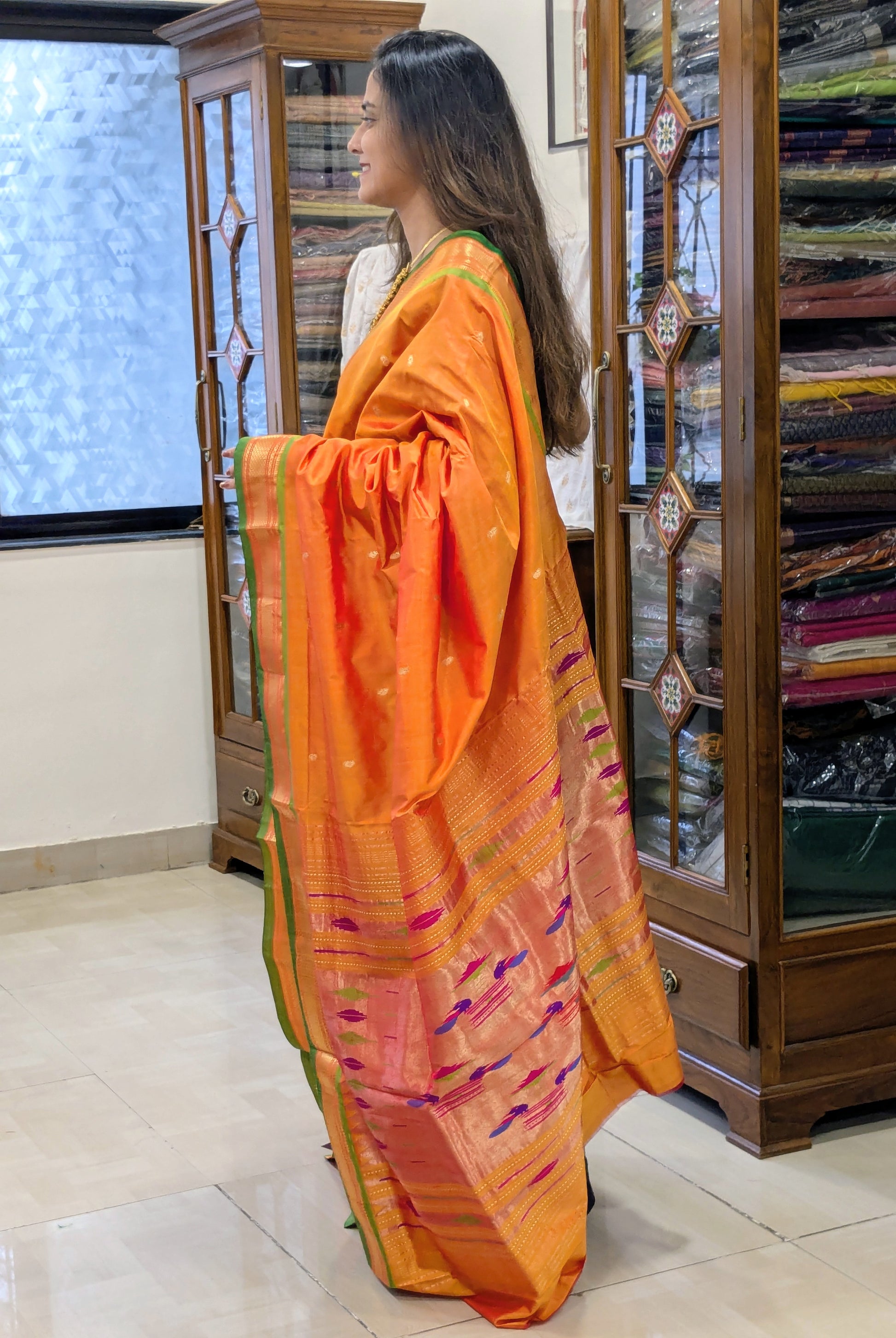 Mango Yellow Pure Silk Paithani Saree with 14 Peacock Double Padar Pallu