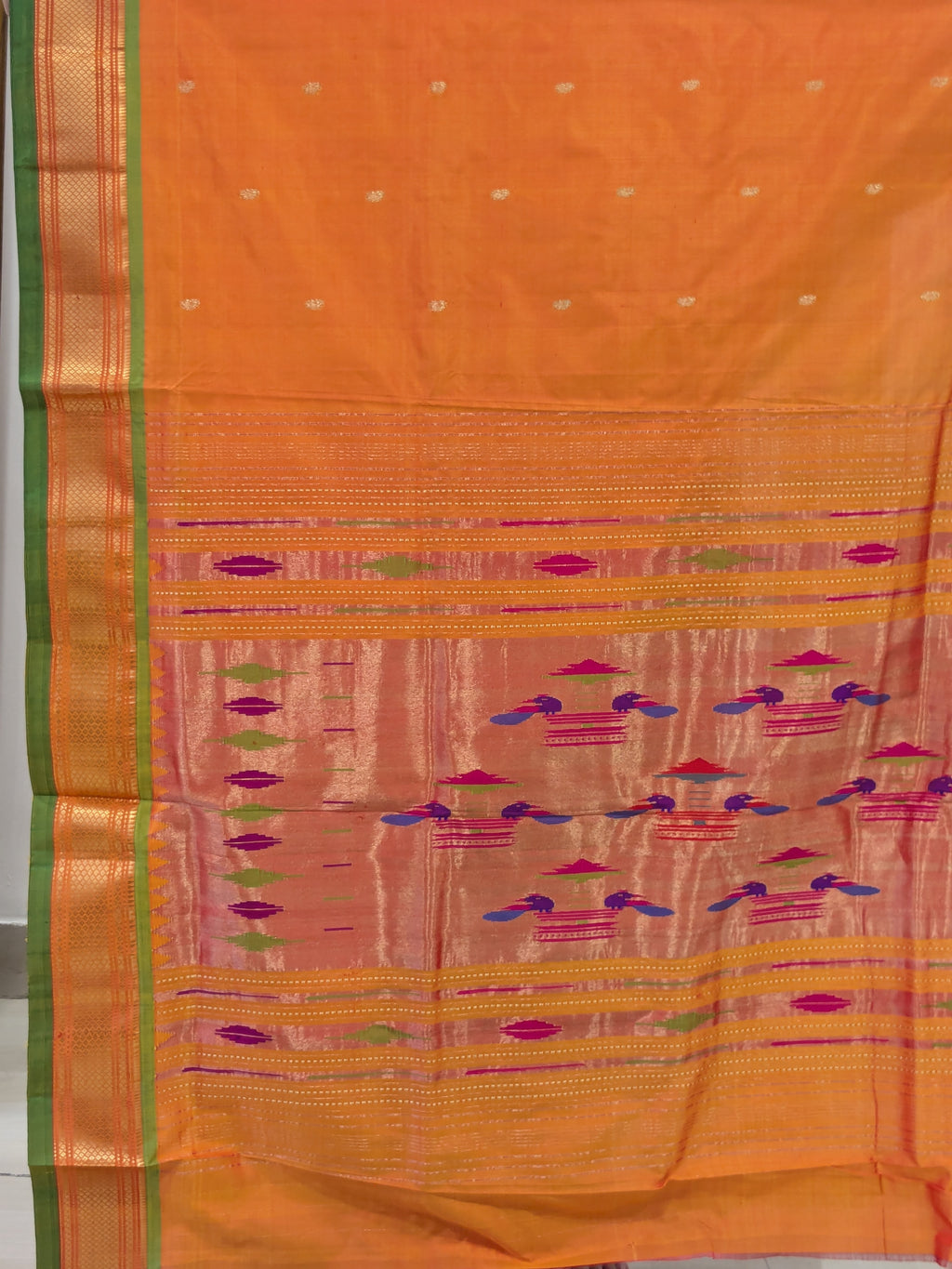 Mango Yellow Pure Silk Paithani Saree with 14 Peacock Double Padar Pallu