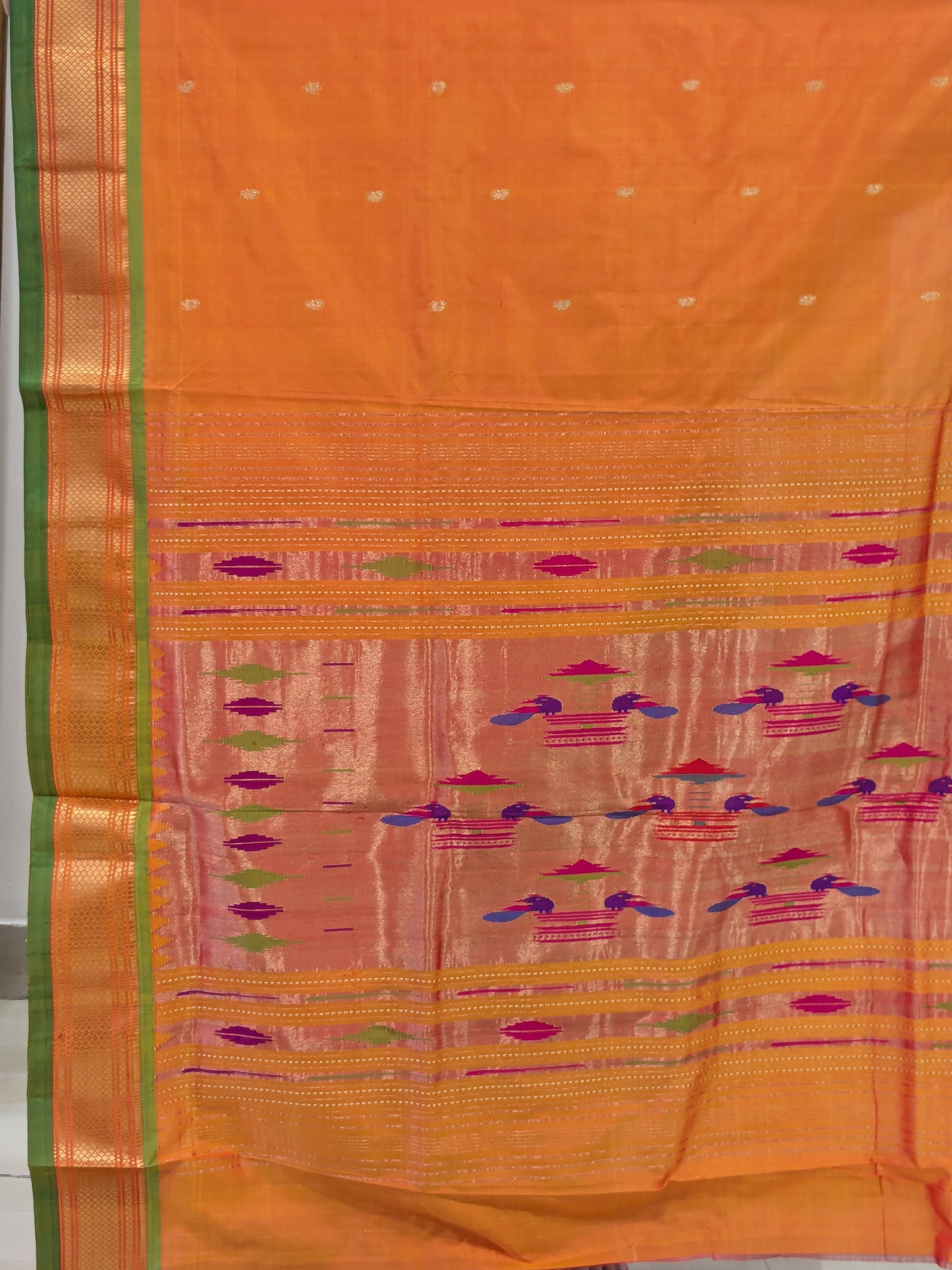 Mango Yellow Pure Silk Paithani Saree with 14 Peacock Double Padar Pallu