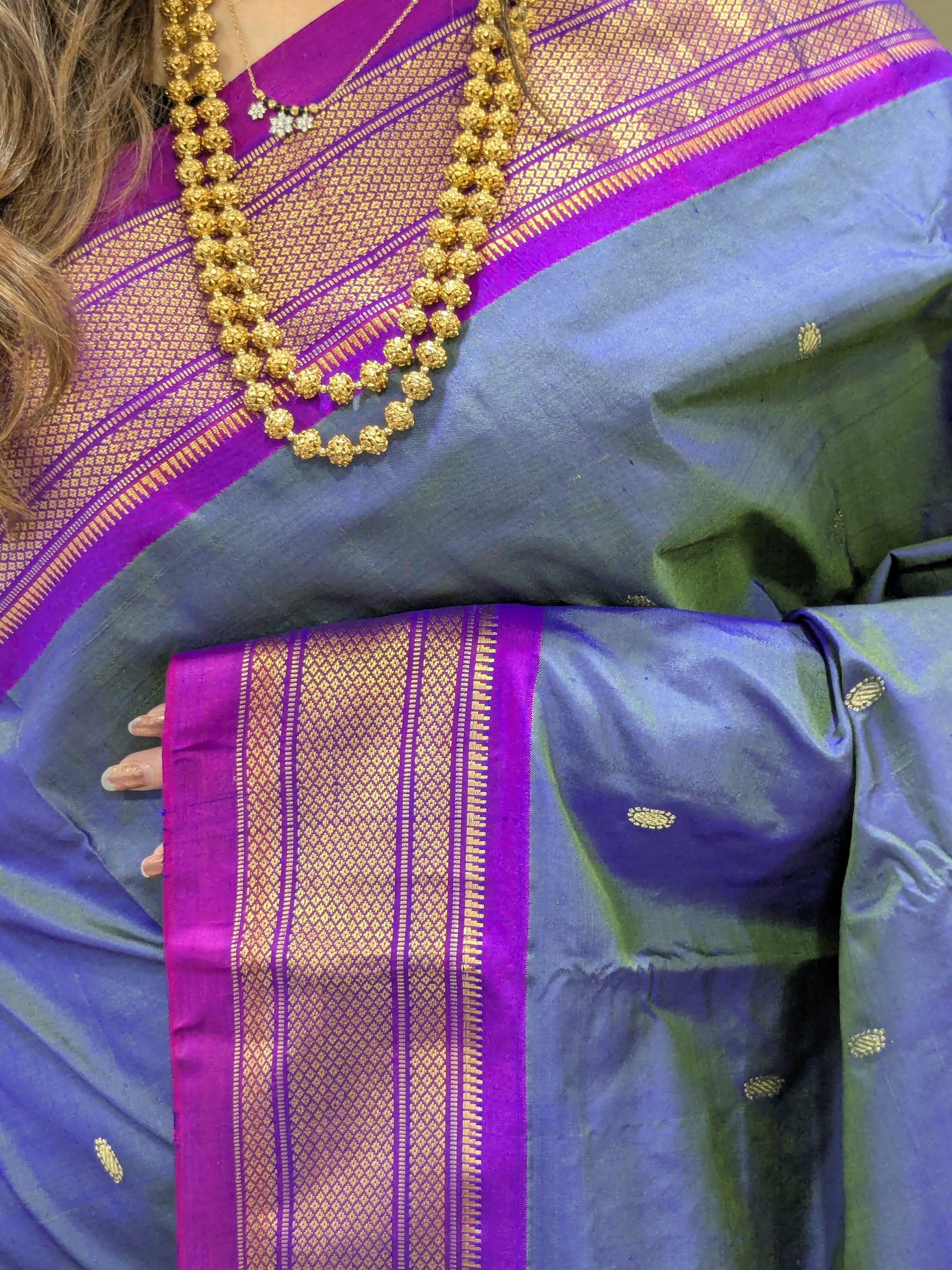 Blue Pure Silk Paithani Saree with 14 Peacock Double Padar