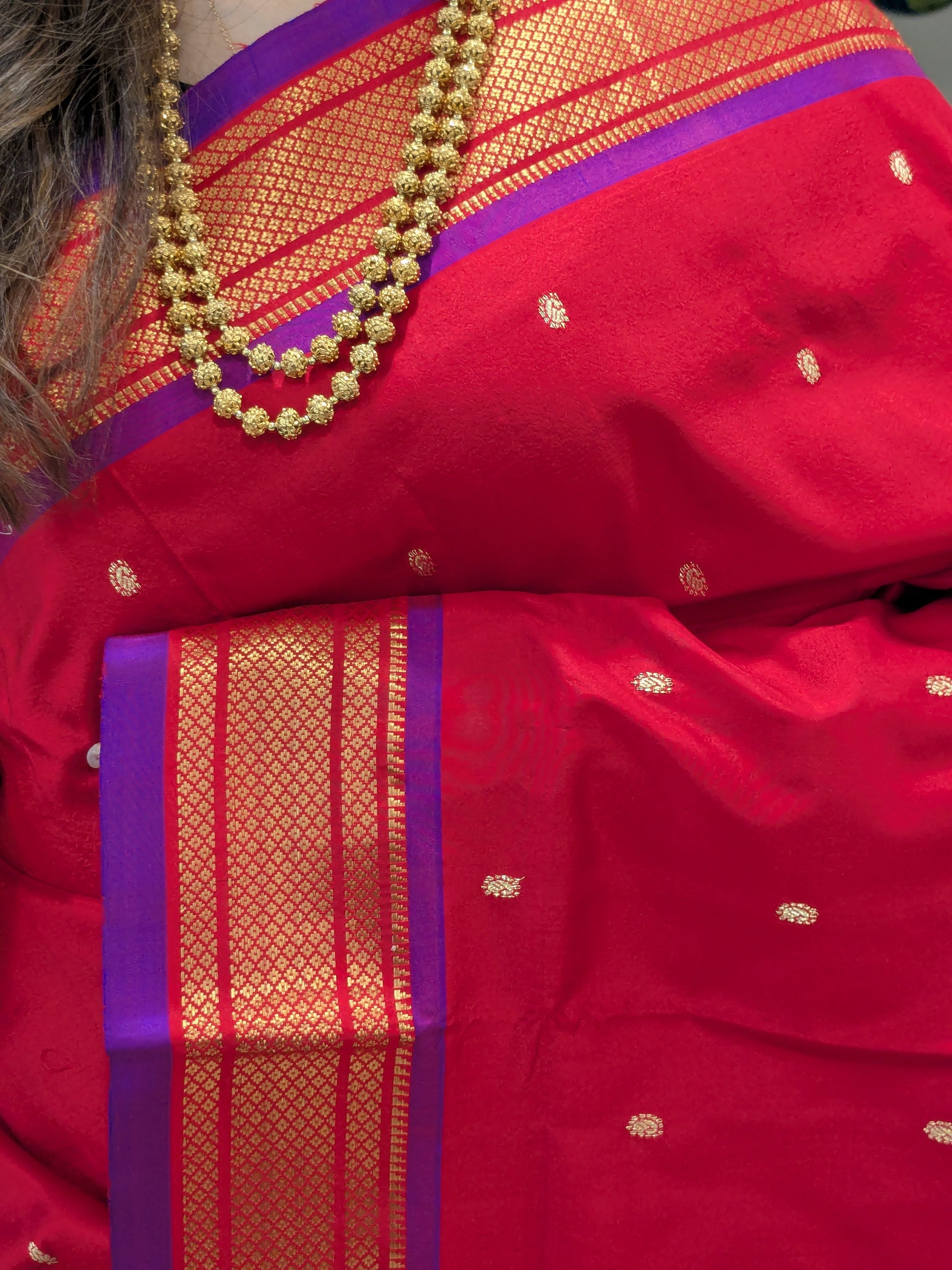 Pure Silk Red Paithani Saree with 14 Peacock Double Padar Pallu