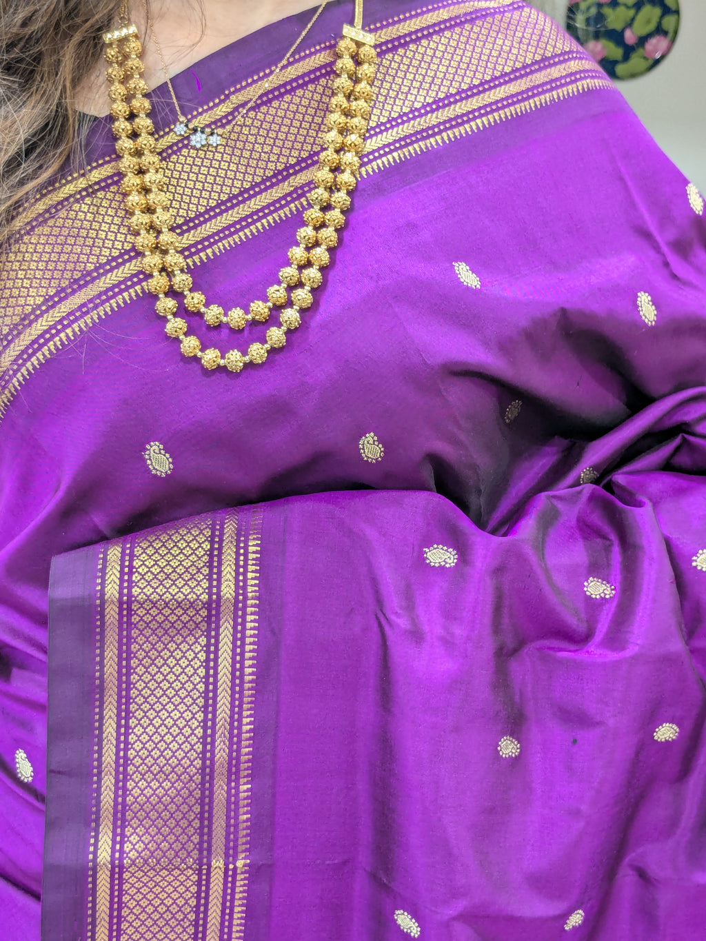 Purple Pure Silk Paithani Saree with 14 Peacock Double Padar