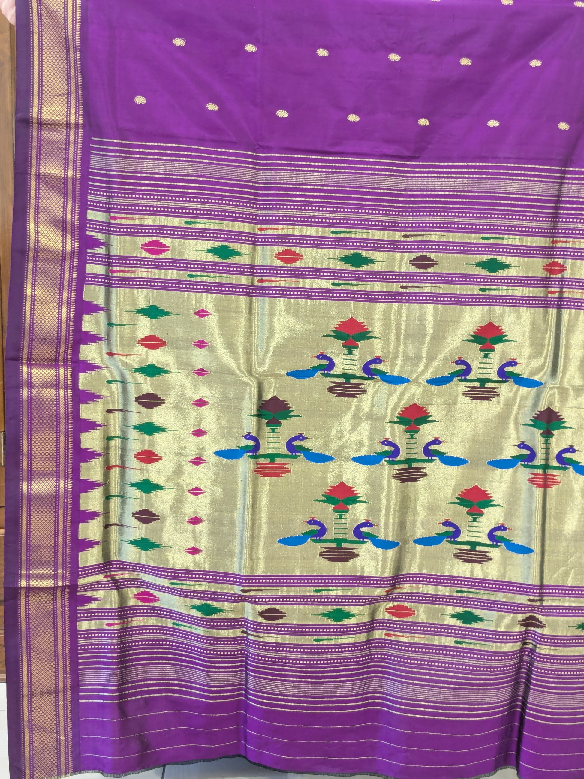 Purple Pure Silk Paithani Saree with 14 Peacock Double Padar