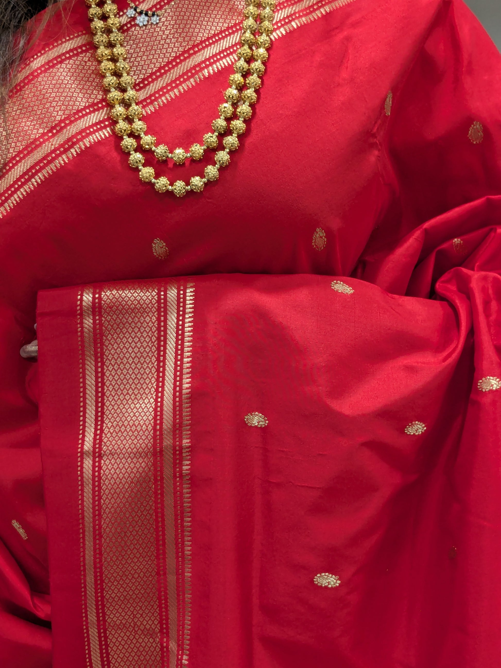 Red Pure Silk Paithani Saree with 14 Peacock Double Padar