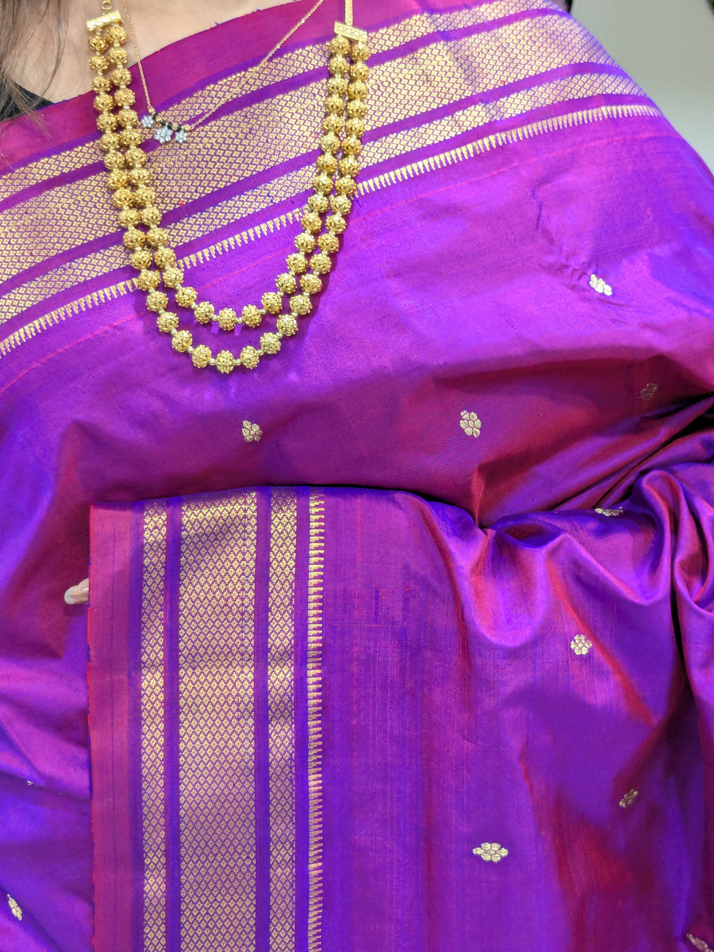 Purple Dhoop Chaav Pure Silk Paithani Saree with14 Peacock Double Padar Pallu