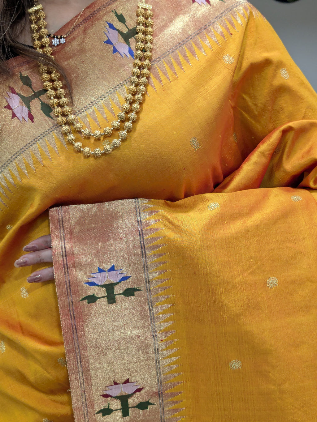 Mango Yellow Pure Silk Paithani Saree with Asawali Pallu