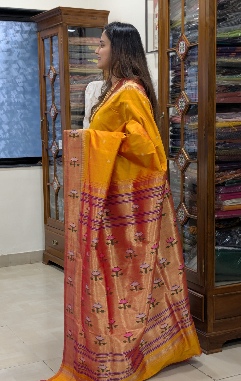 Mango Yellow Pure Silk Paithani Saree with Asawali Pallu