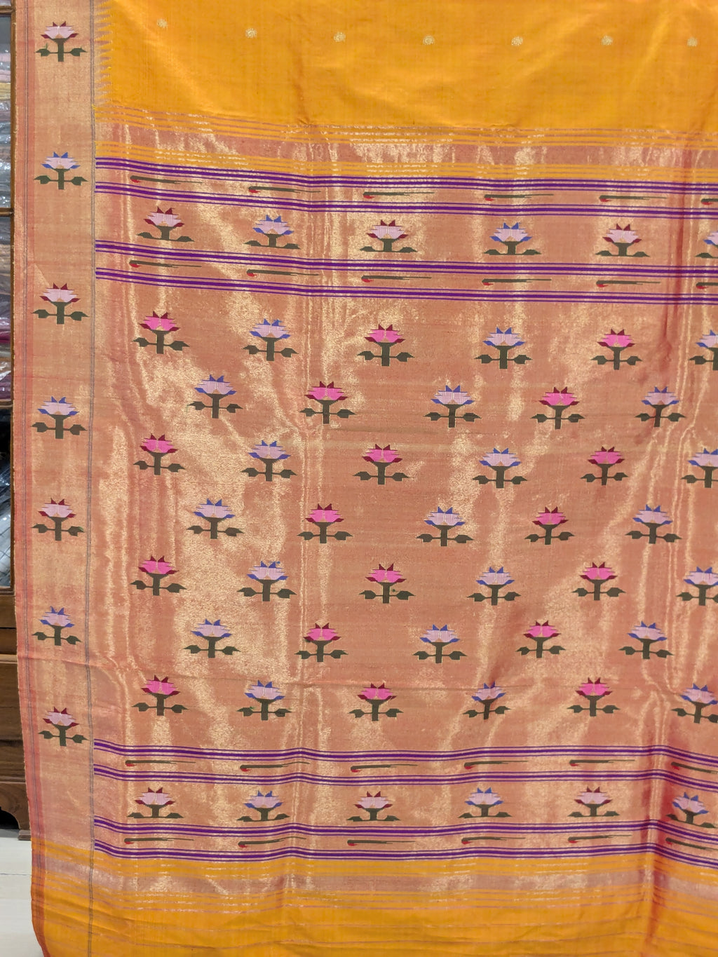 Mango Yellow Pure Silk Paithani Saree with Asawali Pallu