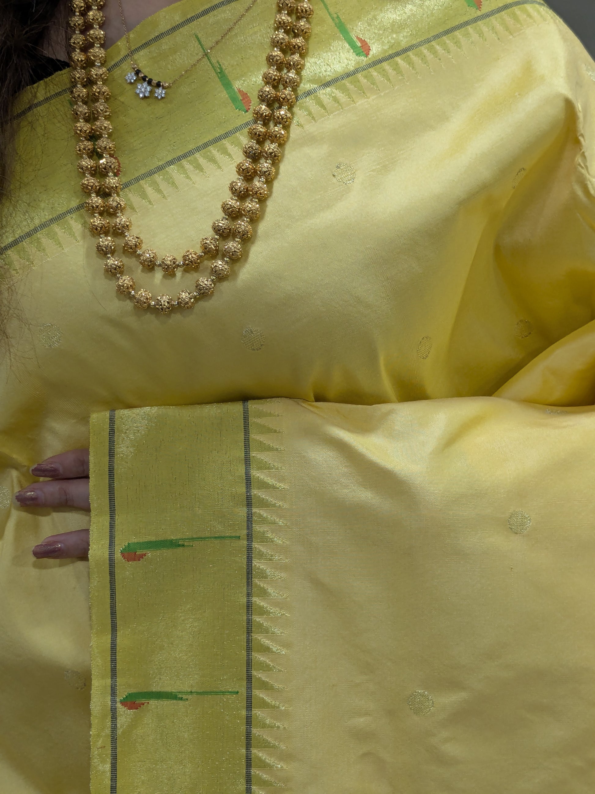 Lemon Yellow Pure Silk Paithani Saree with Muniya Border & Asawali Pallu