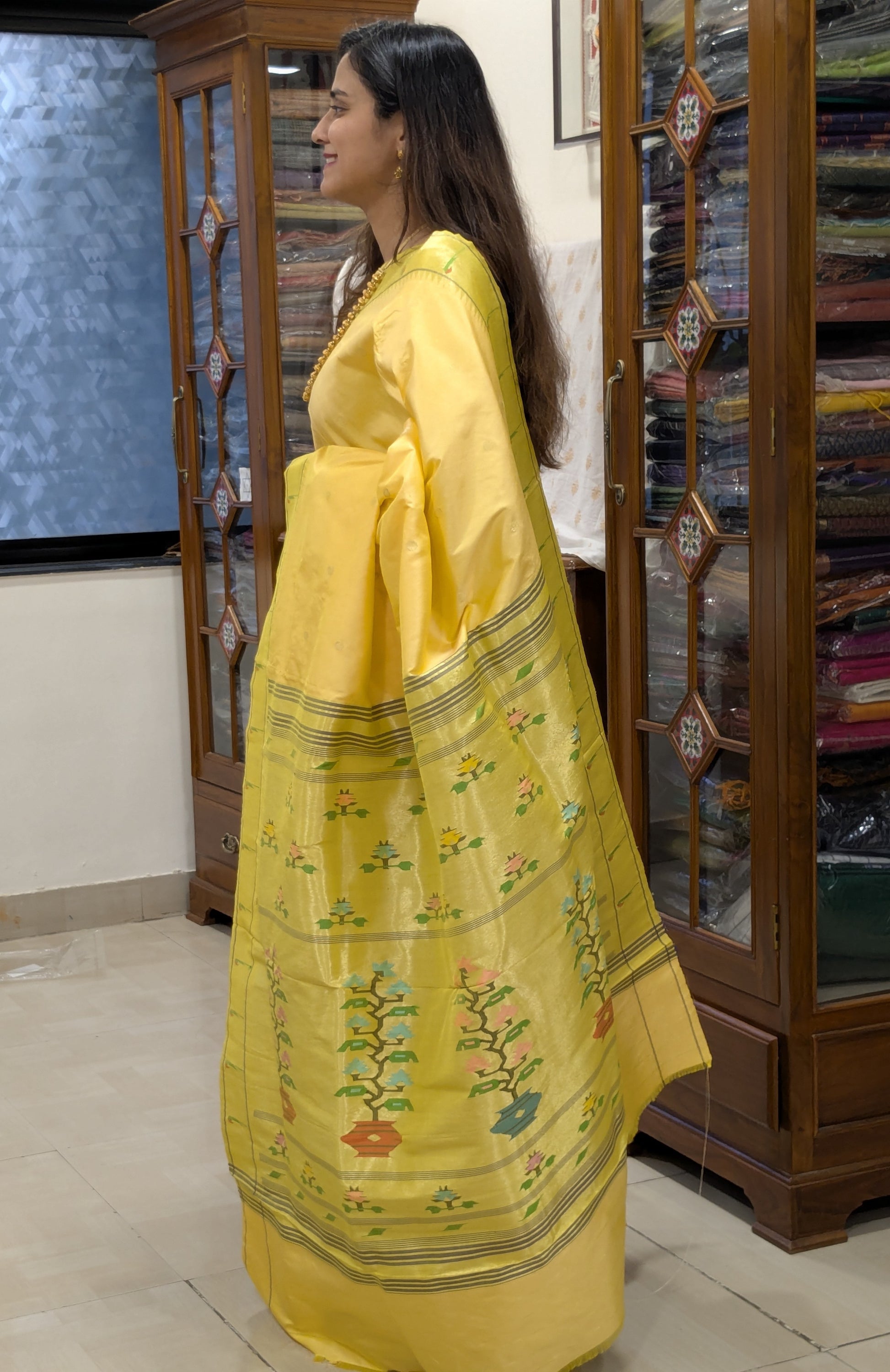 Lemon Yellow Pure Silk Paithani Saree with Muniya Border & Asawali Pallu