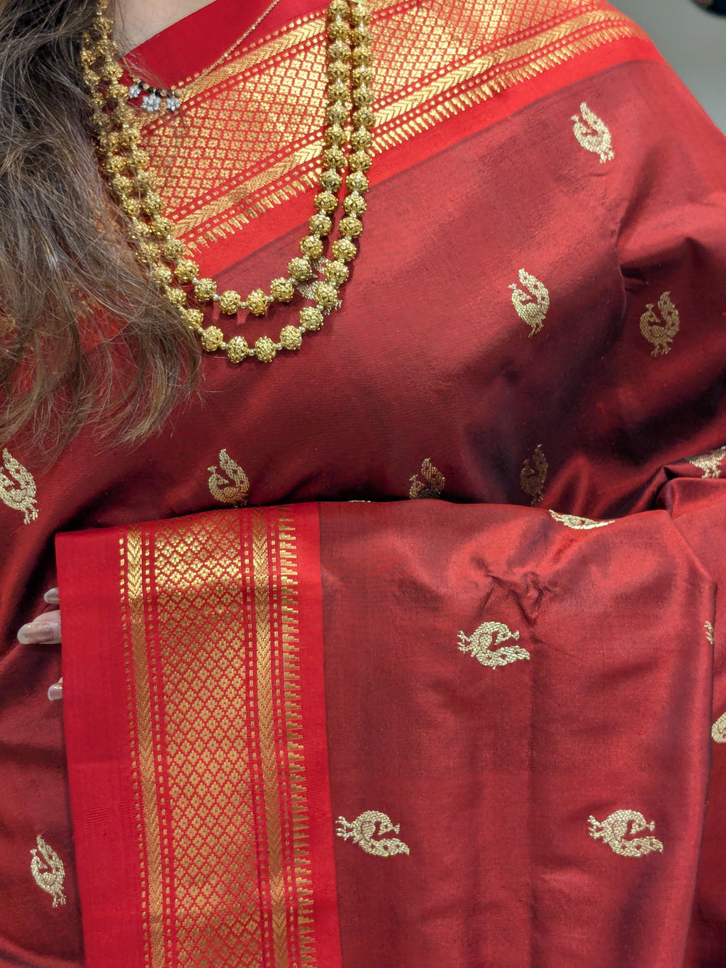 Maroon Pure Silk Paithani Saree with Meena Pallu