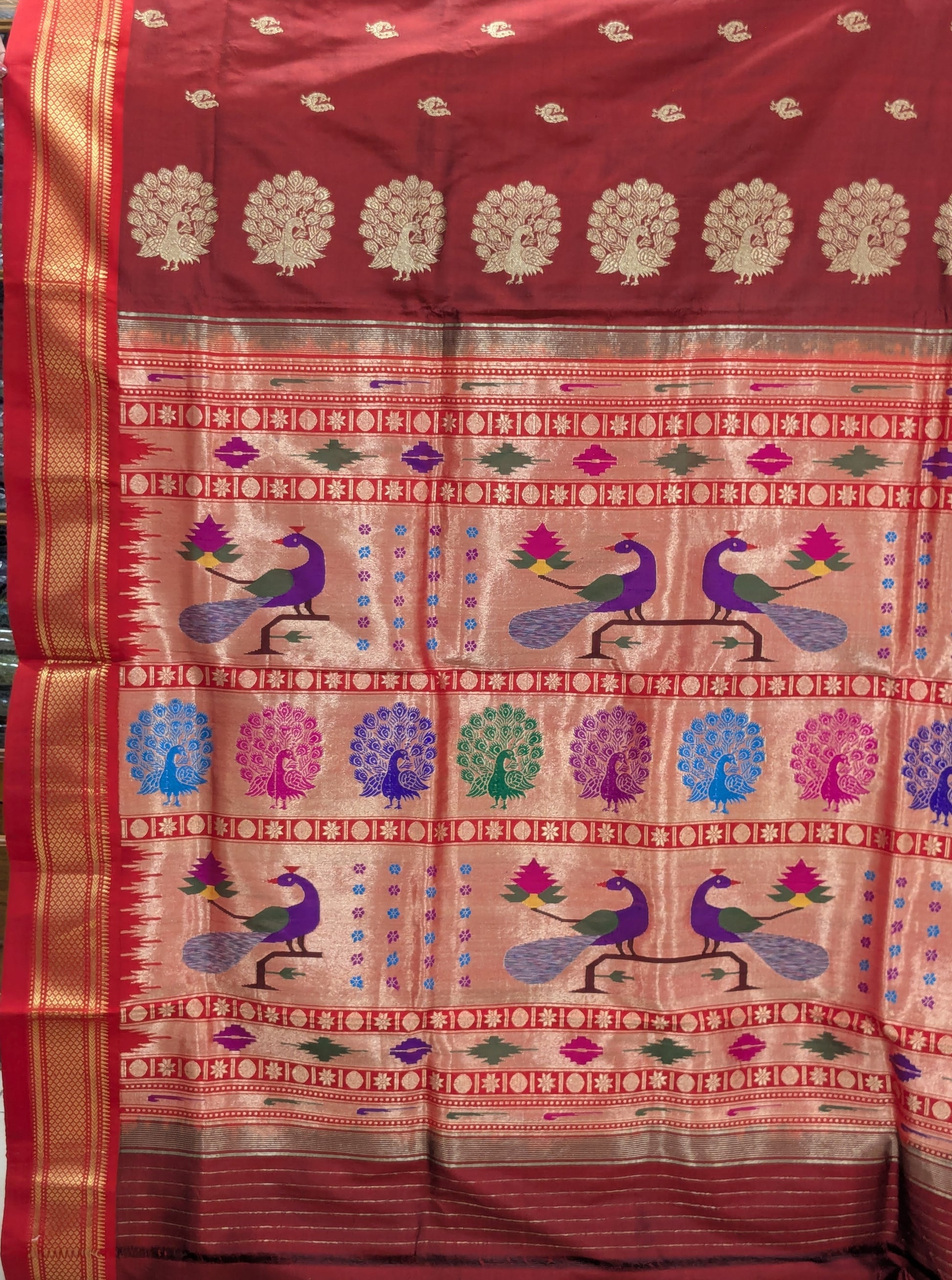 Maroon Pure Silk Paithani Saree with Meena Pallu