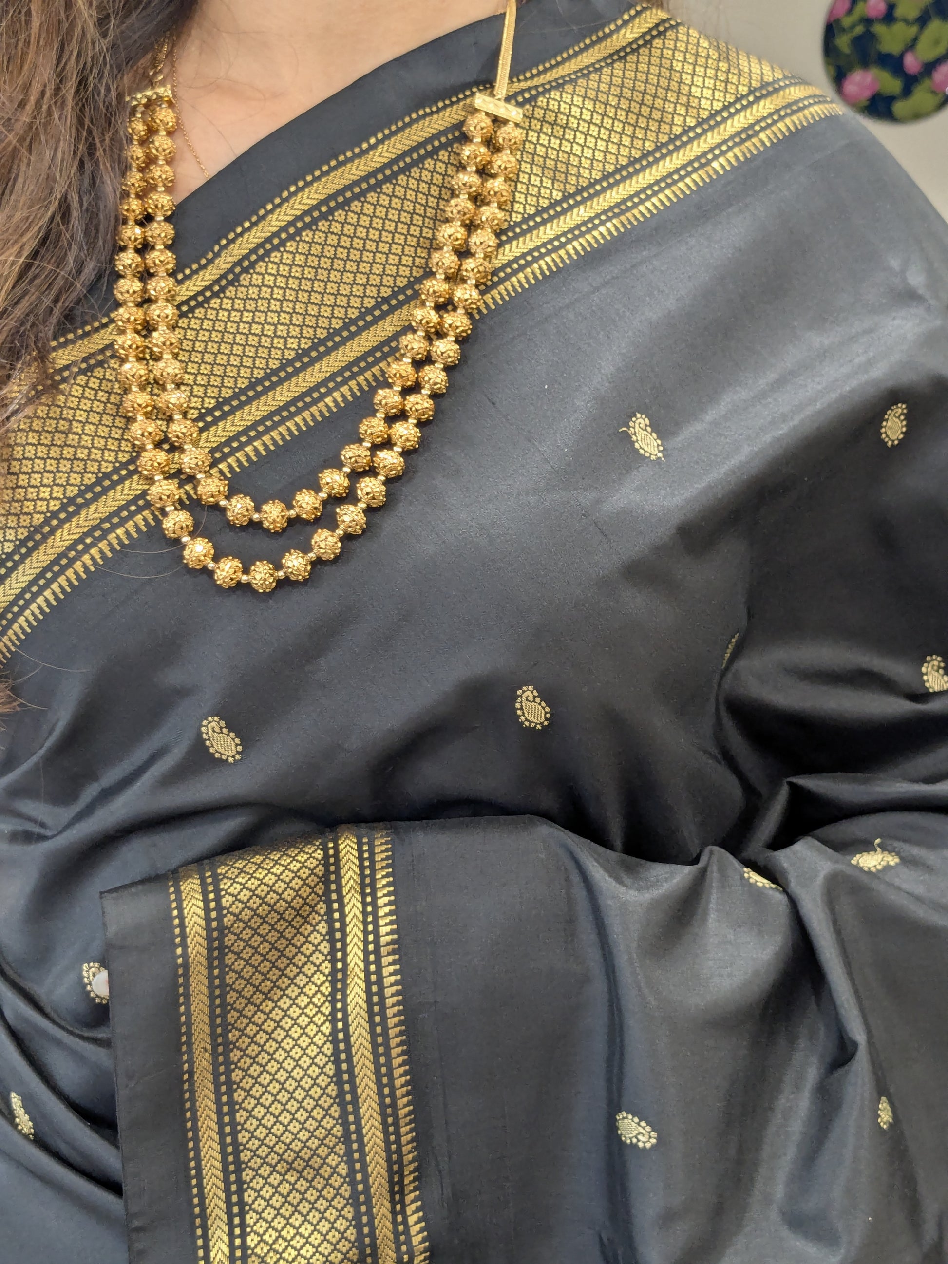 Black Pure Silk Paithani Saree with 14 Peacock Double Padar