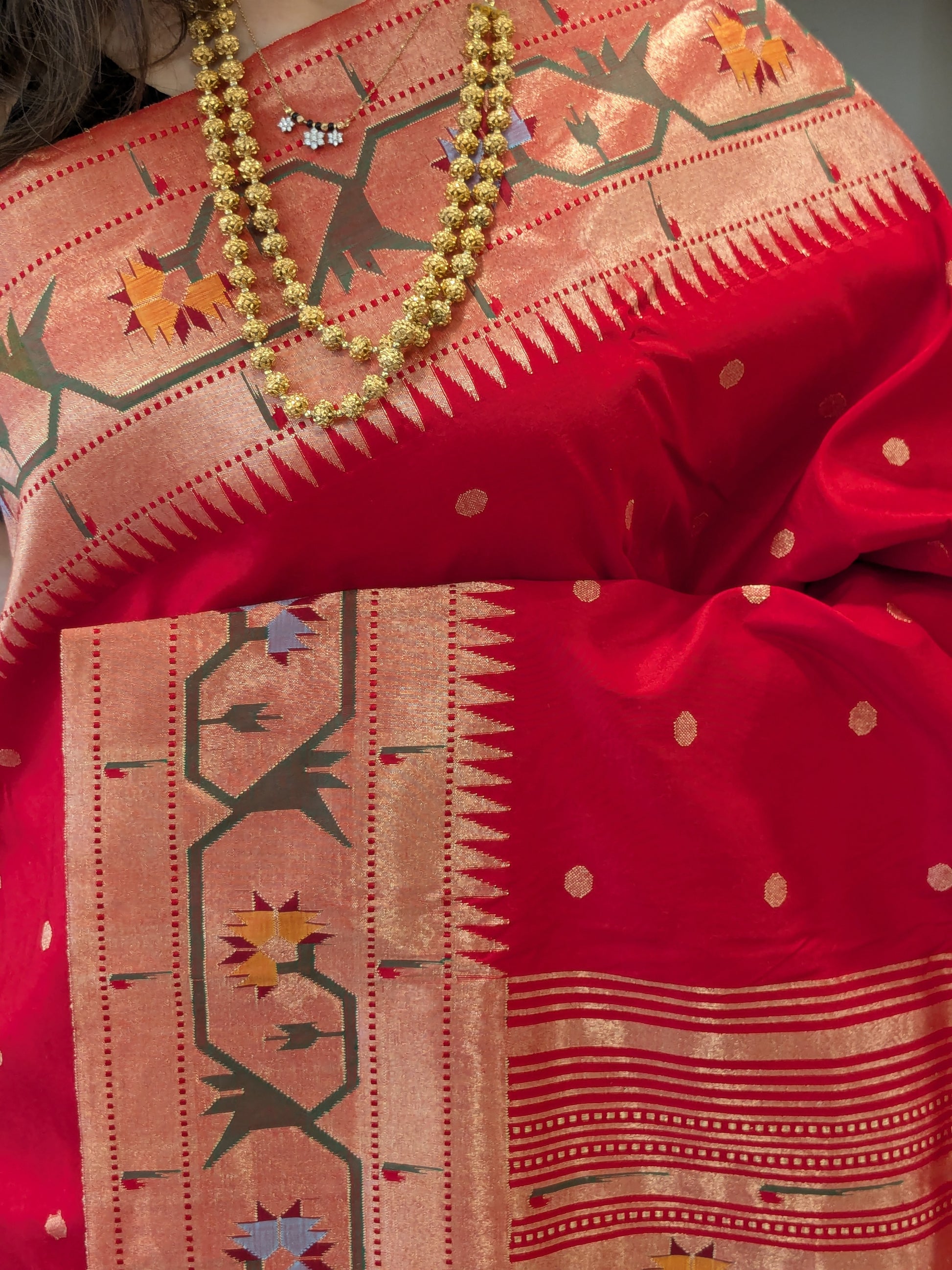 Pure Silk Red Paithani Saree with Intricate Asawali Pallu