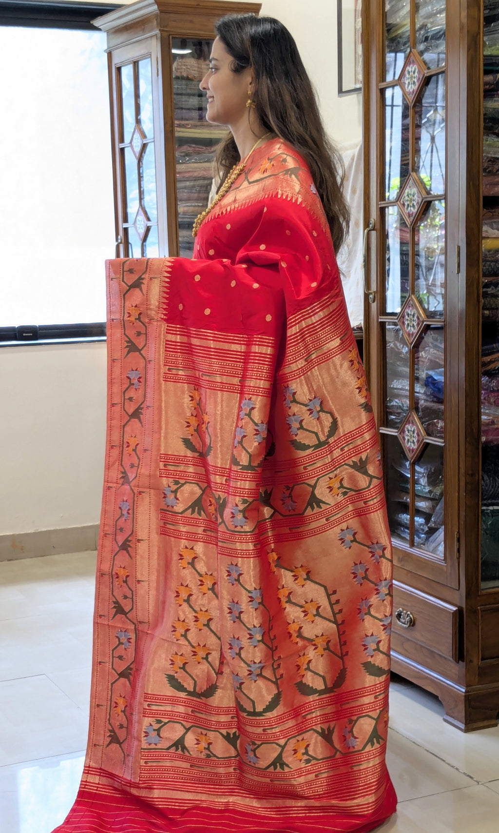 Pure Silk Red Paithani Saree with Intricate Asawali Pallu