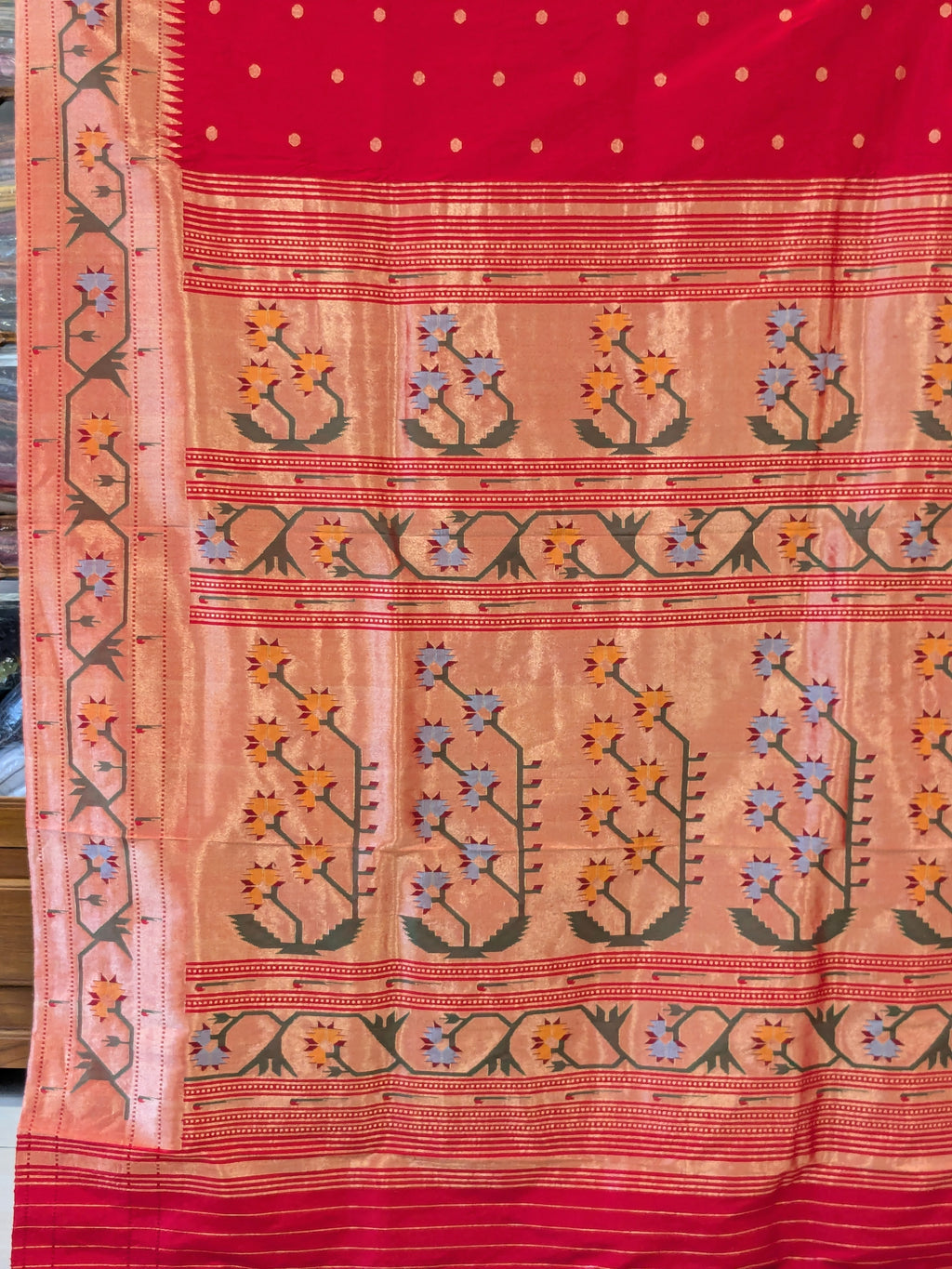 Pure Silk Red Paithani Saree with Intricate Asawali Pallu
