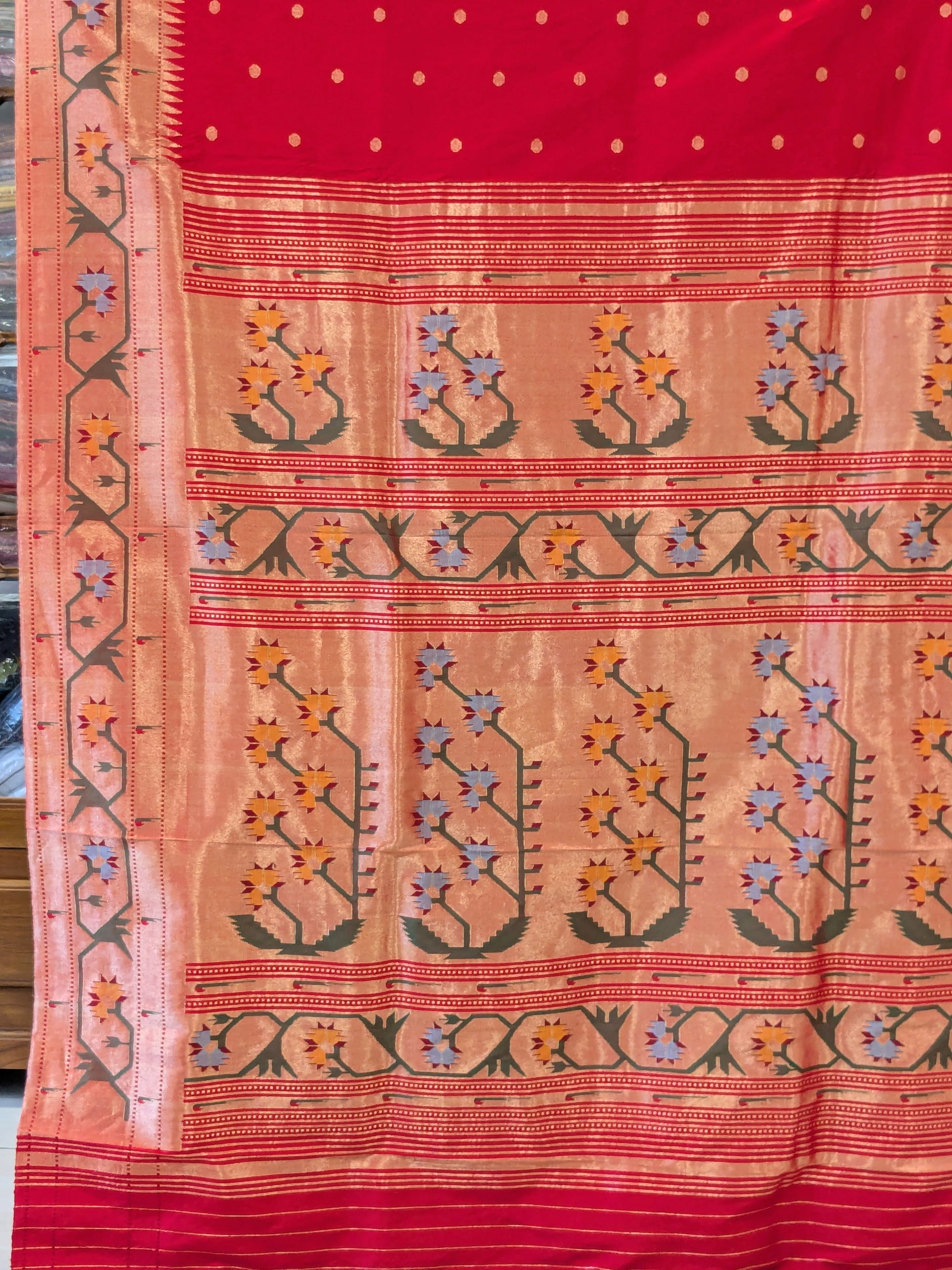 Pure Silk Red Paithani Saree with Intricate Asawali Pallu